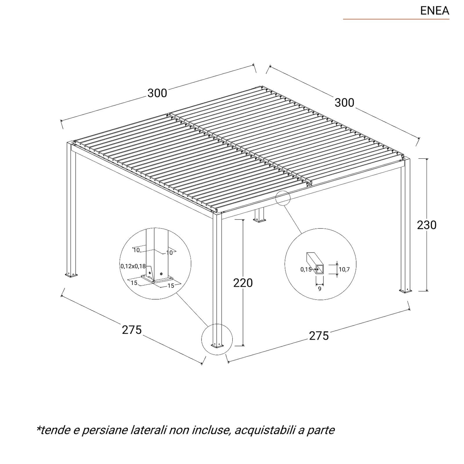 Gazebo bioclimatico 3x3 m in alluminio antracite - Enea