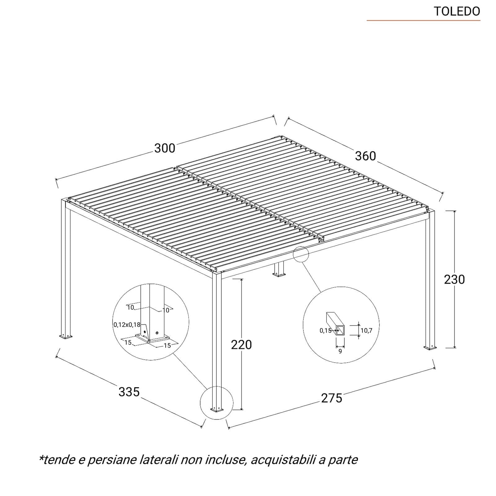 Gazebo bioclimatico 3x3,6 m in alluminio effetto legno - Enea Wood