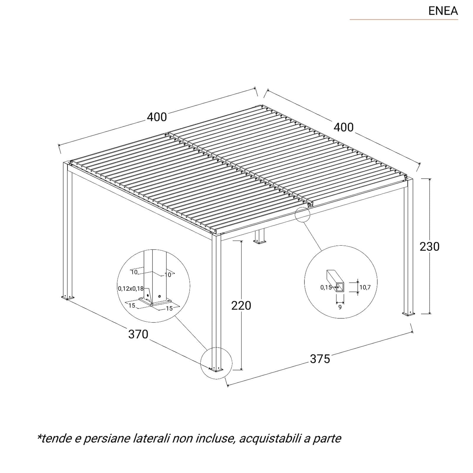 Gazebo bioclimatico 4x4 m in alluminio antracite - Enea