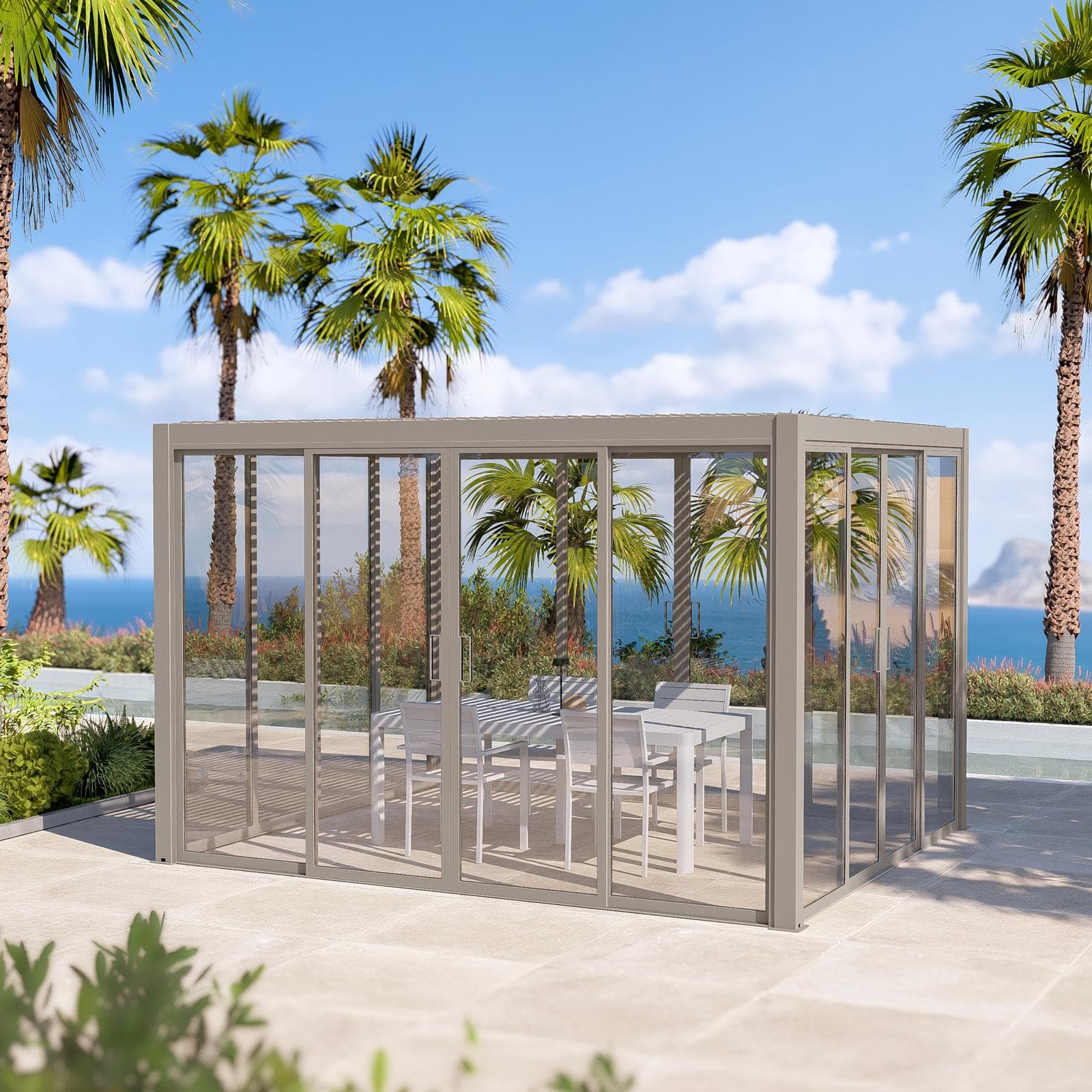 Gazebo bioclimatico 3x3,6 m in alluminio tortora - Enea