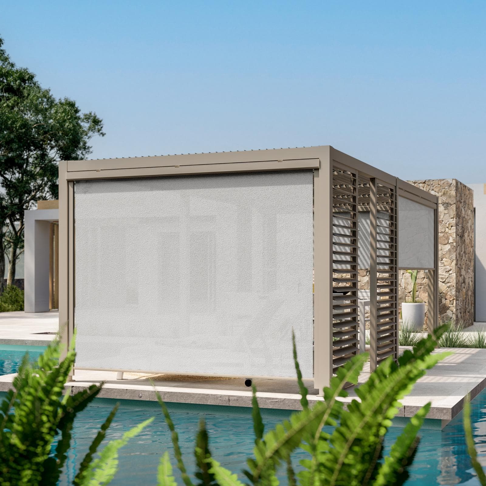 Gazebo bioclimatico 3x6 m in alluminio tortora - Enea