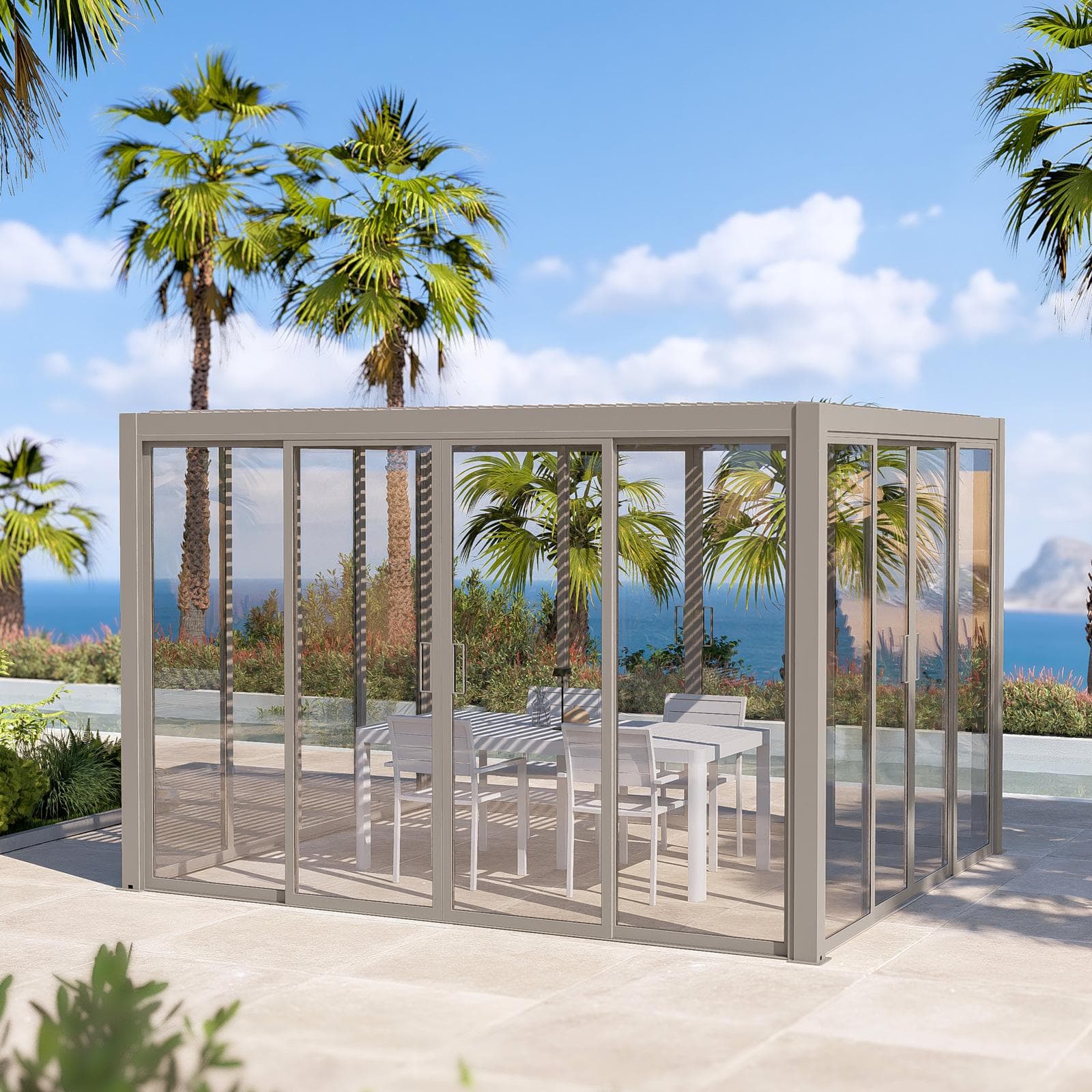 Gazebo bioclimatico 4x4 m in alluminio tortora - Enea