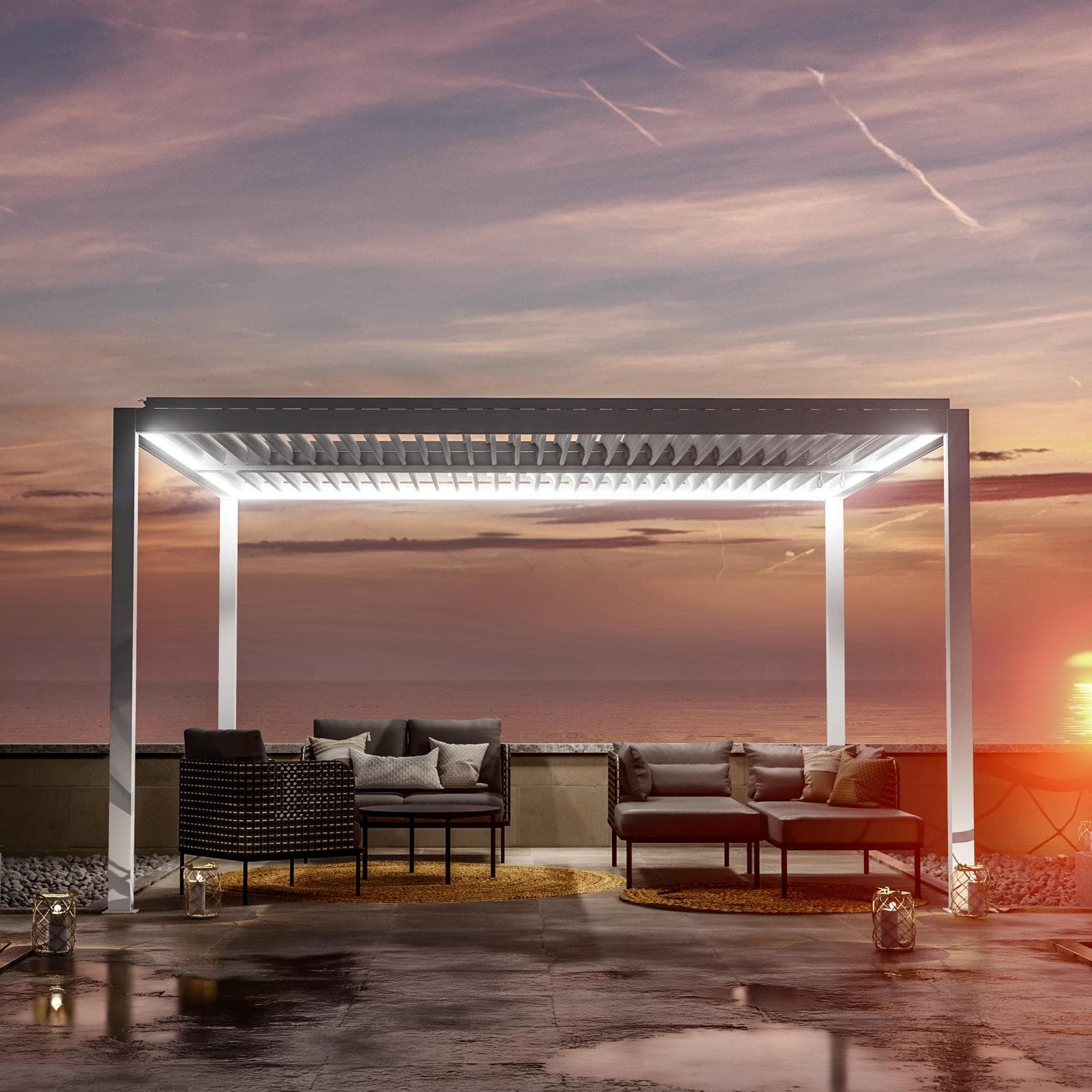 Gazebo led bioclimatico 4x4 m in alluminio bianco - Enea Deluxe