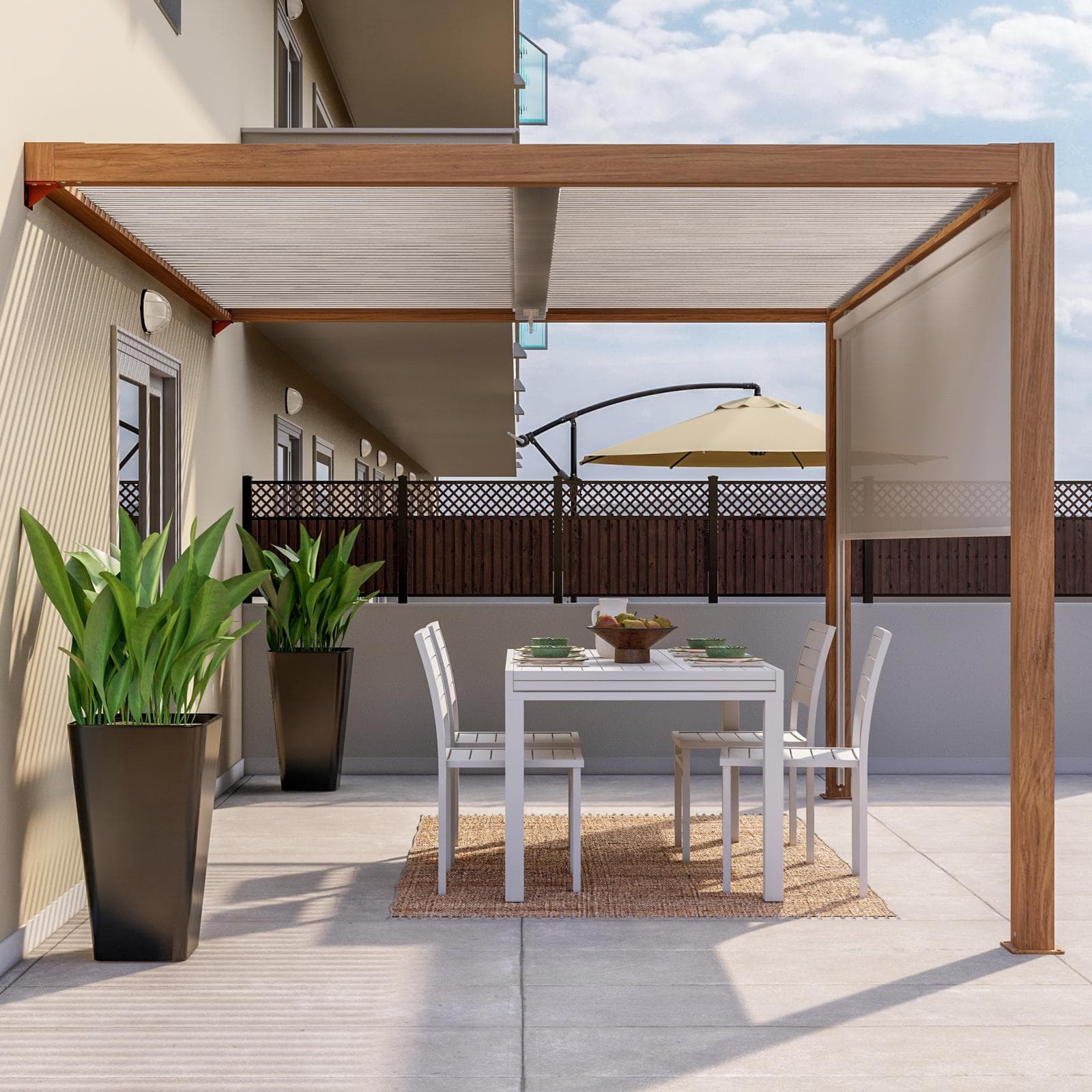 Gazebo pergola bioclimatico 3x3,6 m in alluminio effetto legno - Enea Wood