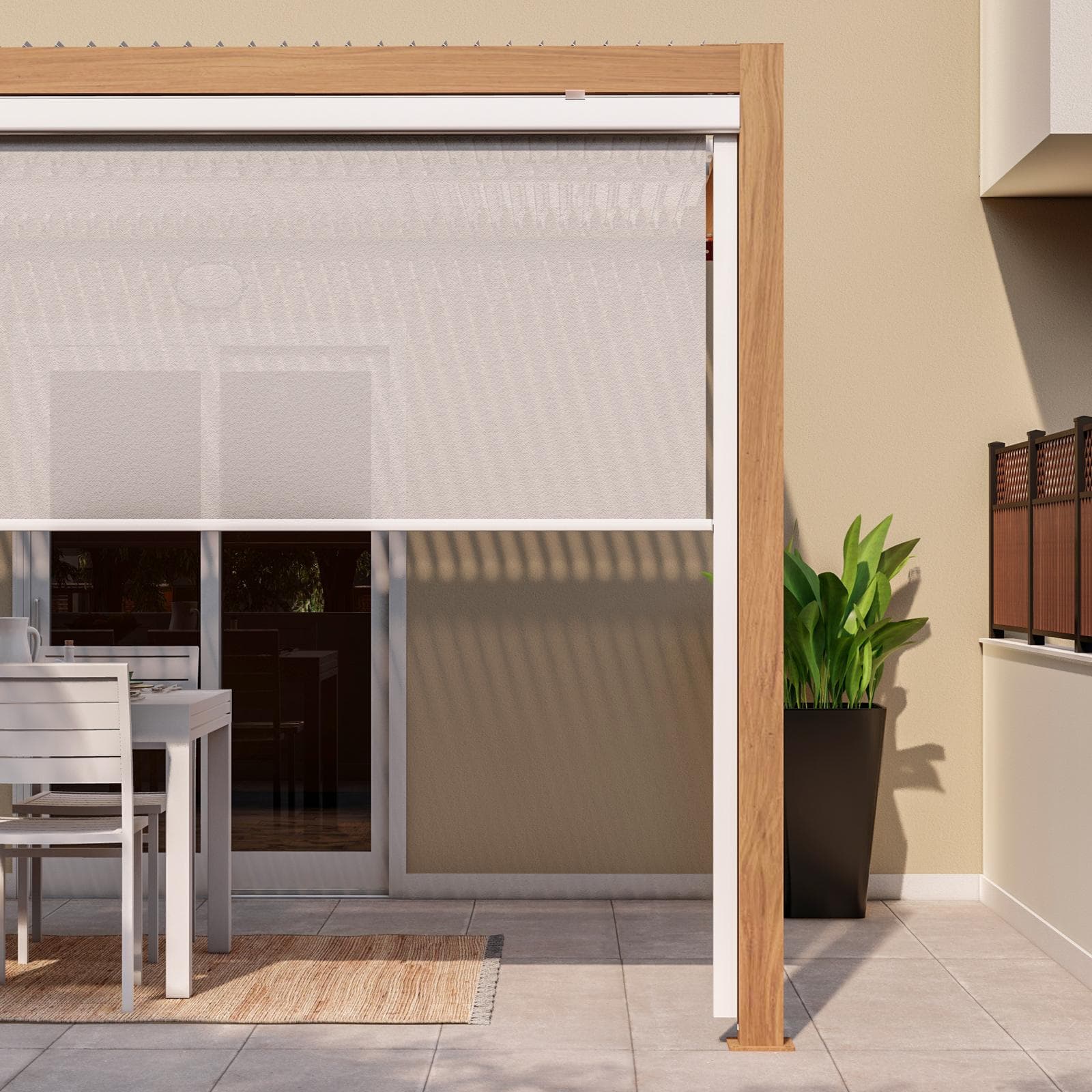 Gazebo pergola bioclimatico 3x3,6 m in alluminio effetto legno - Enea Wood