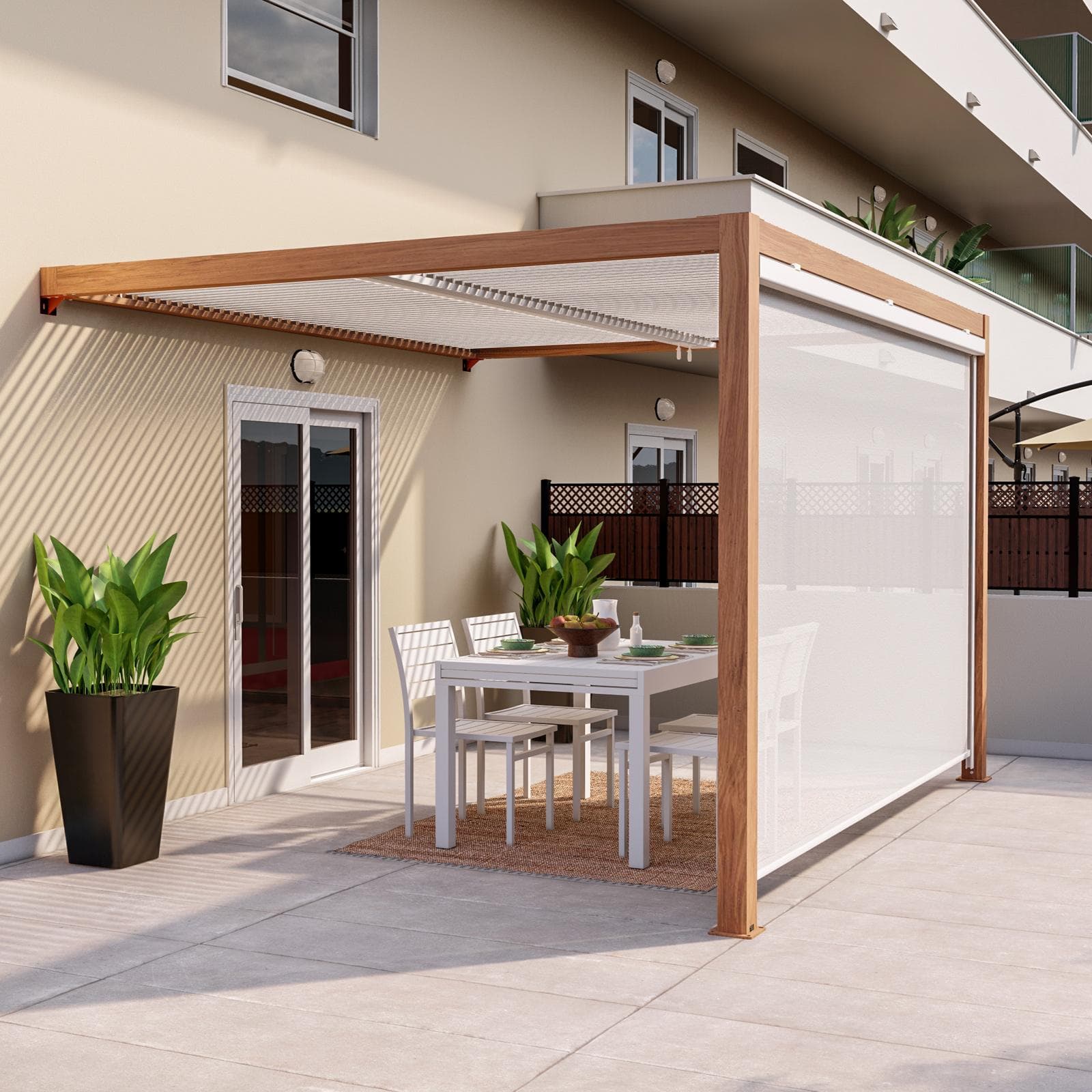 Gazebo pergola bioclimatico 3x3,6 m in alluminio effetto legno - Enea Wood
