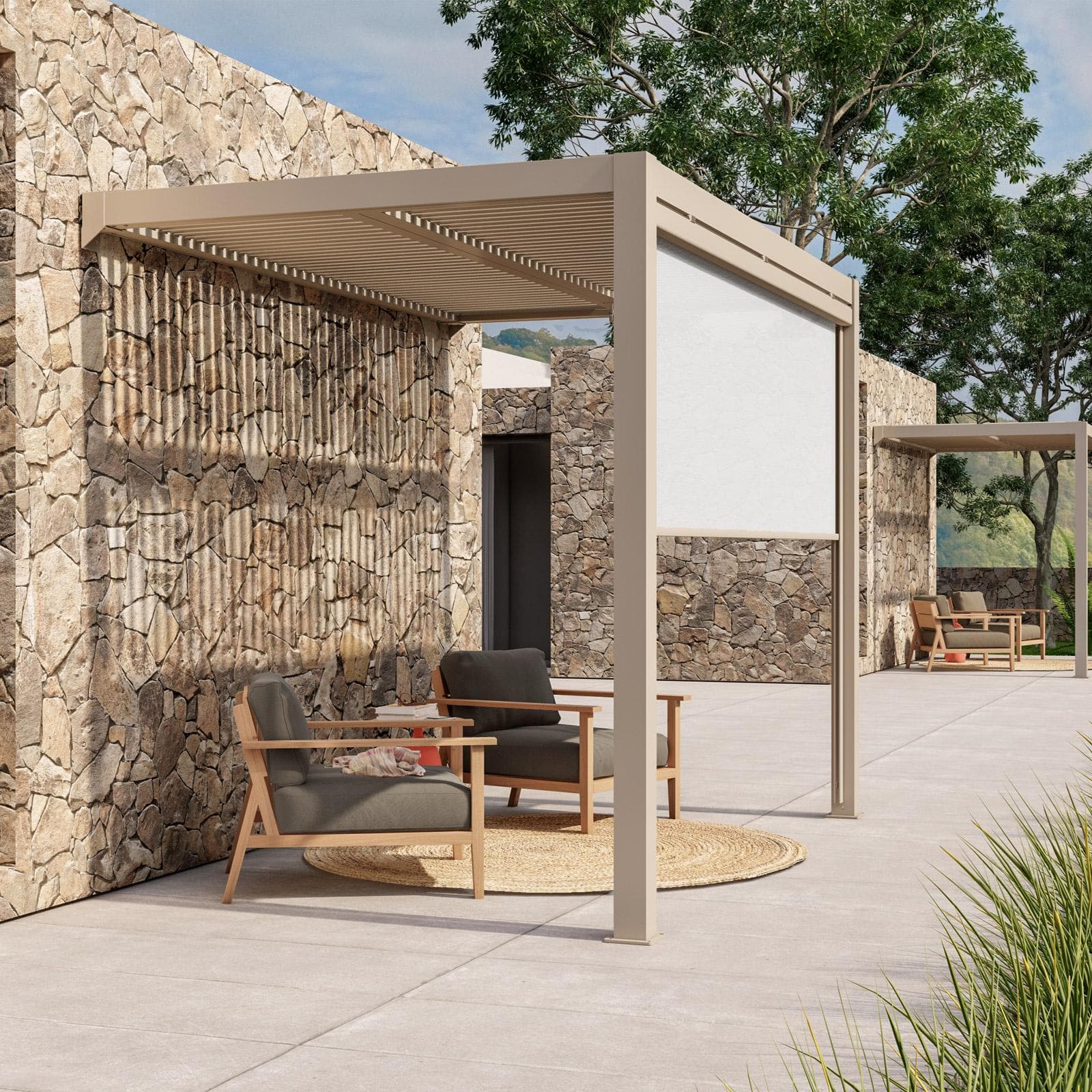 Pergola con tetto a lamelle 3x2 m in alluminio tortora - Enea