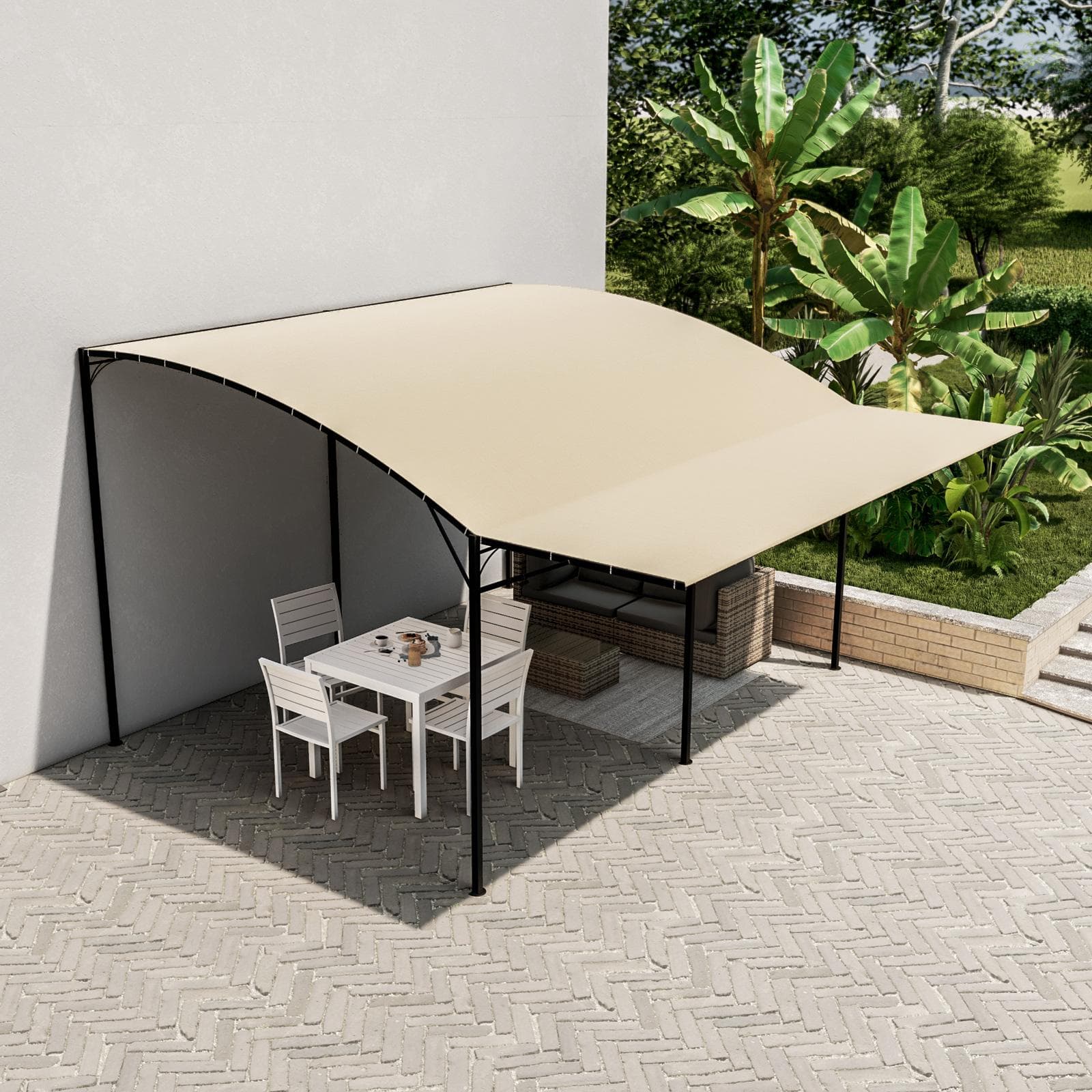 Gazebo pergola 4x4 m in acciaio con telo ecrù a ribalta richiudibile - Tharros