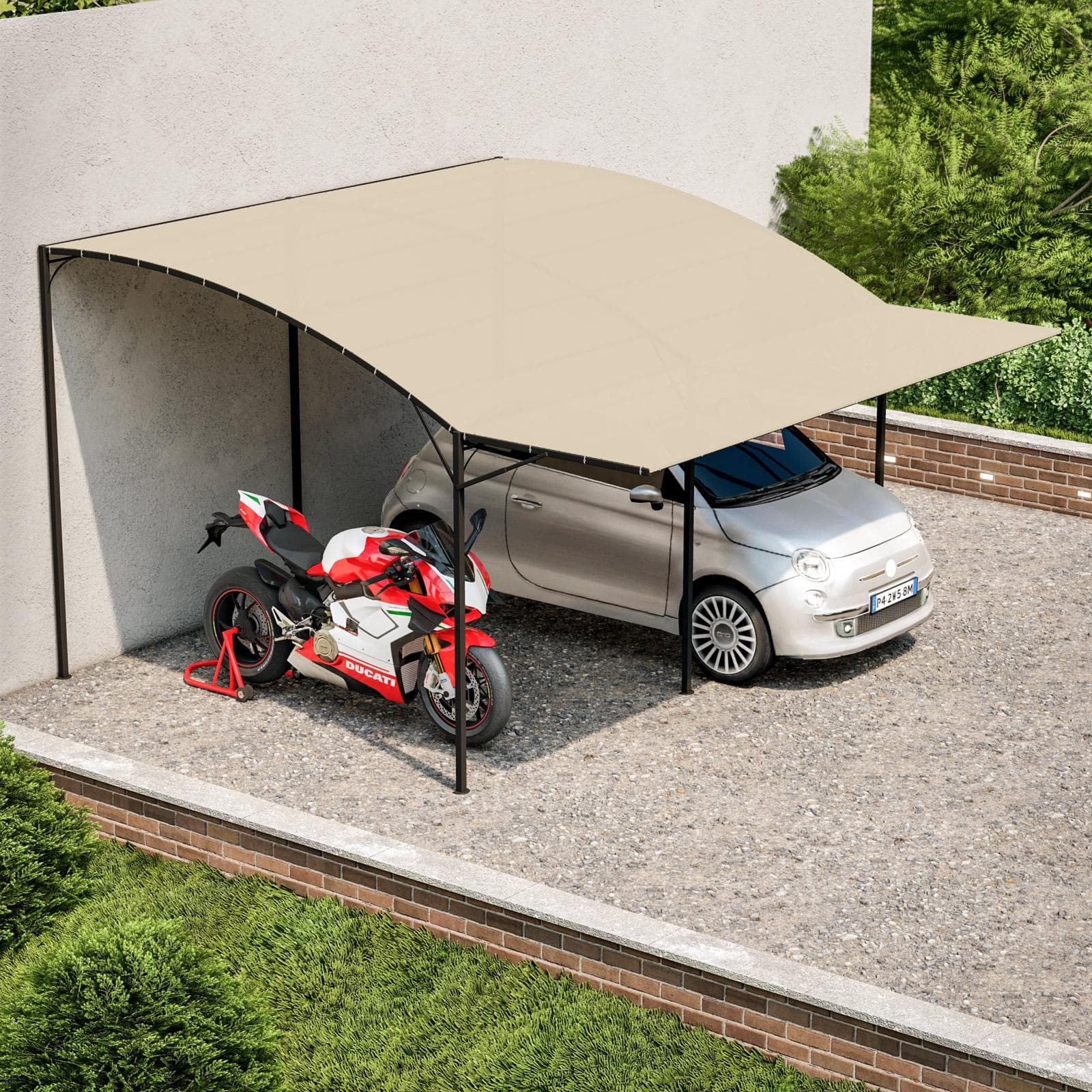 Gazebo pergola 4x4 m in acciaio con telo ecrù a ribalta richiudibile - Tharros