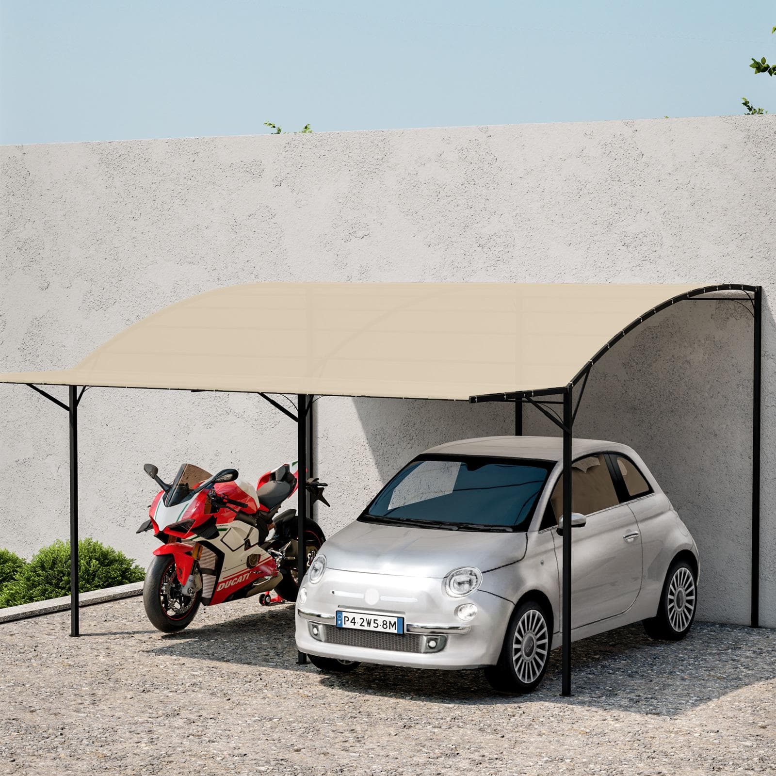 Gazebo pergola 4x4 m in acciaio con telo ecrù a ribalta richiudibile - Tharros