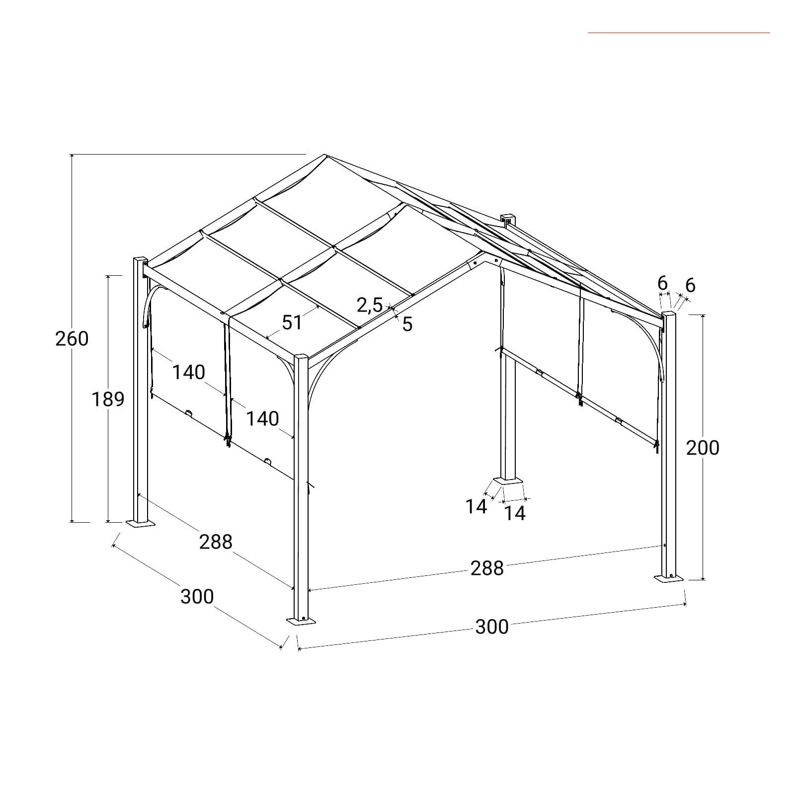 Gazebo piramidale da giardino 3x3 m in acciaio antracite con telo scorrevole grigio - Fulgore