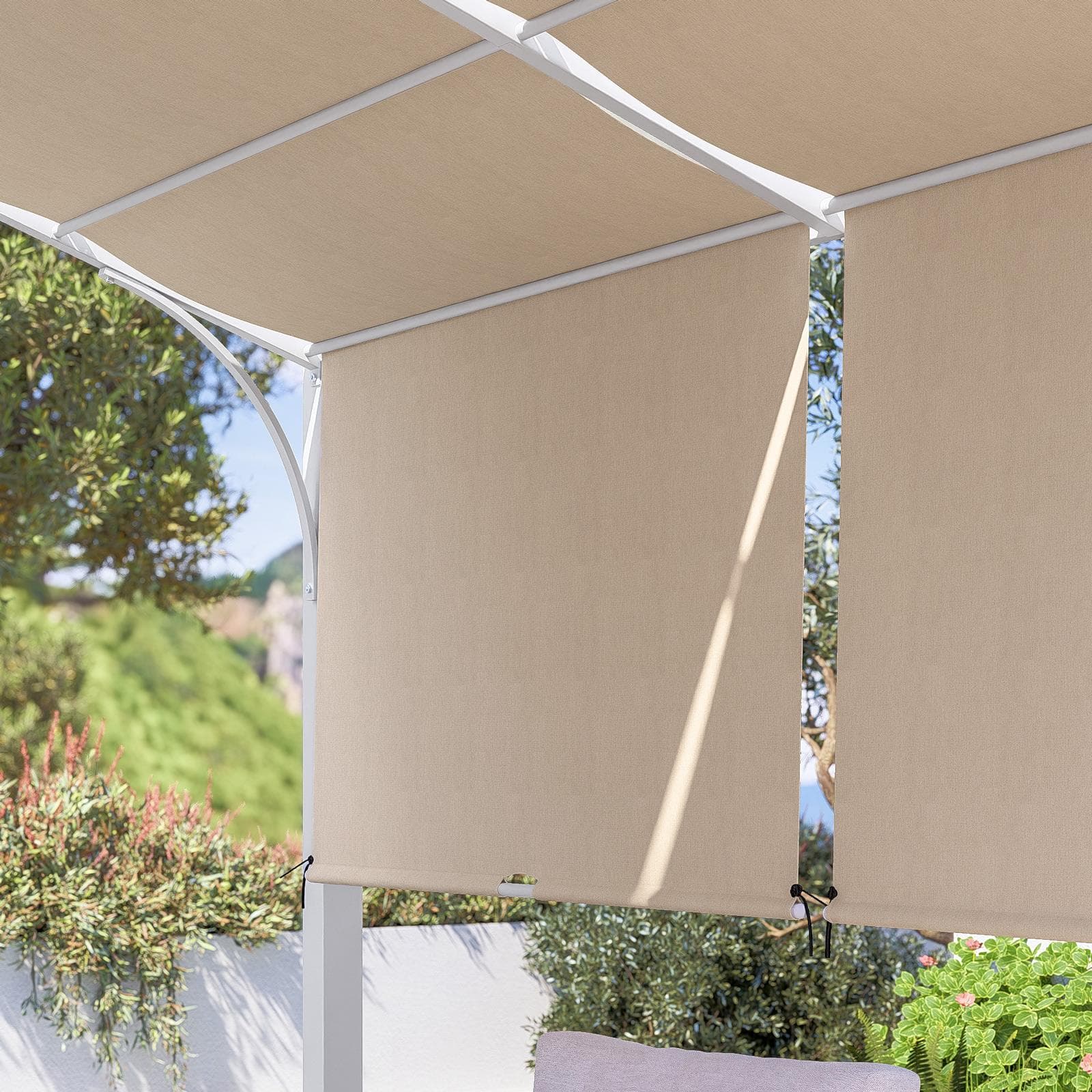 Gazebo piramidale da giardino 3x4 m in acciaio bianco con telo scorrevole ecrù - Fulgore