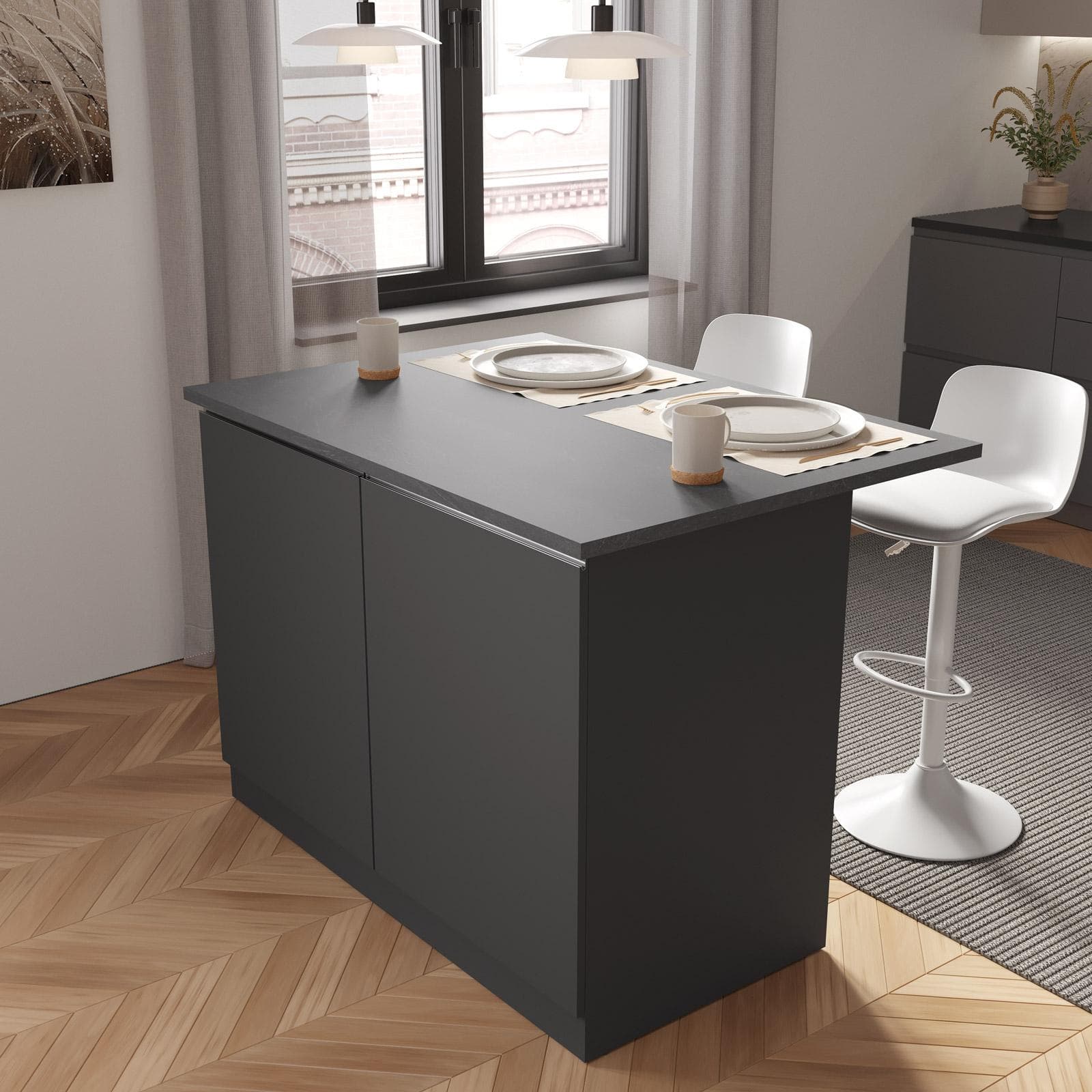Isola 125x90h cm con 2 ante soft close antracite opaco e grigio report - Maira
