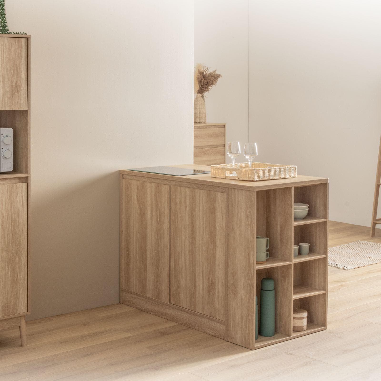 Isola cucina 120x90h cm in legno effetto rovere naturale con 2 ante - Nathur