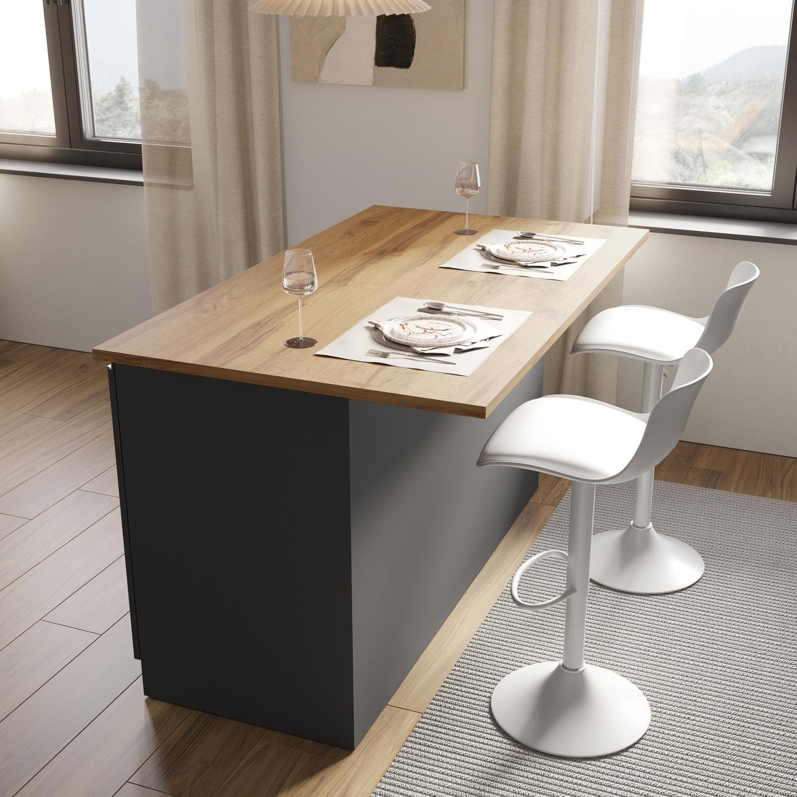 Isola cucina 155x90h cm con 3 ante soft close antracite opaco e rovere wotan - Maira