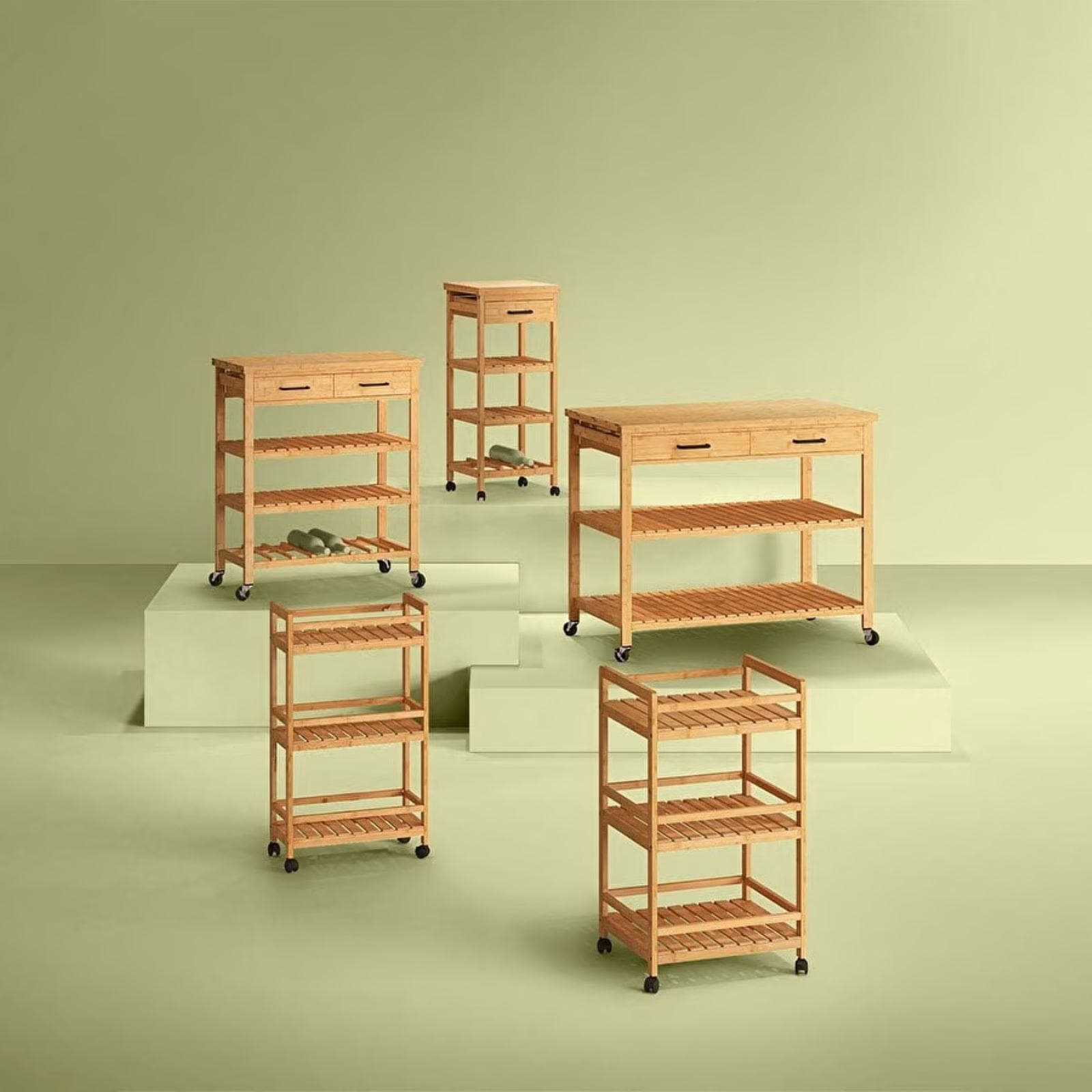Isola cucina 38x90h cm in legno di bambù con 3 ripiani e 1 cassetto - Fabrique