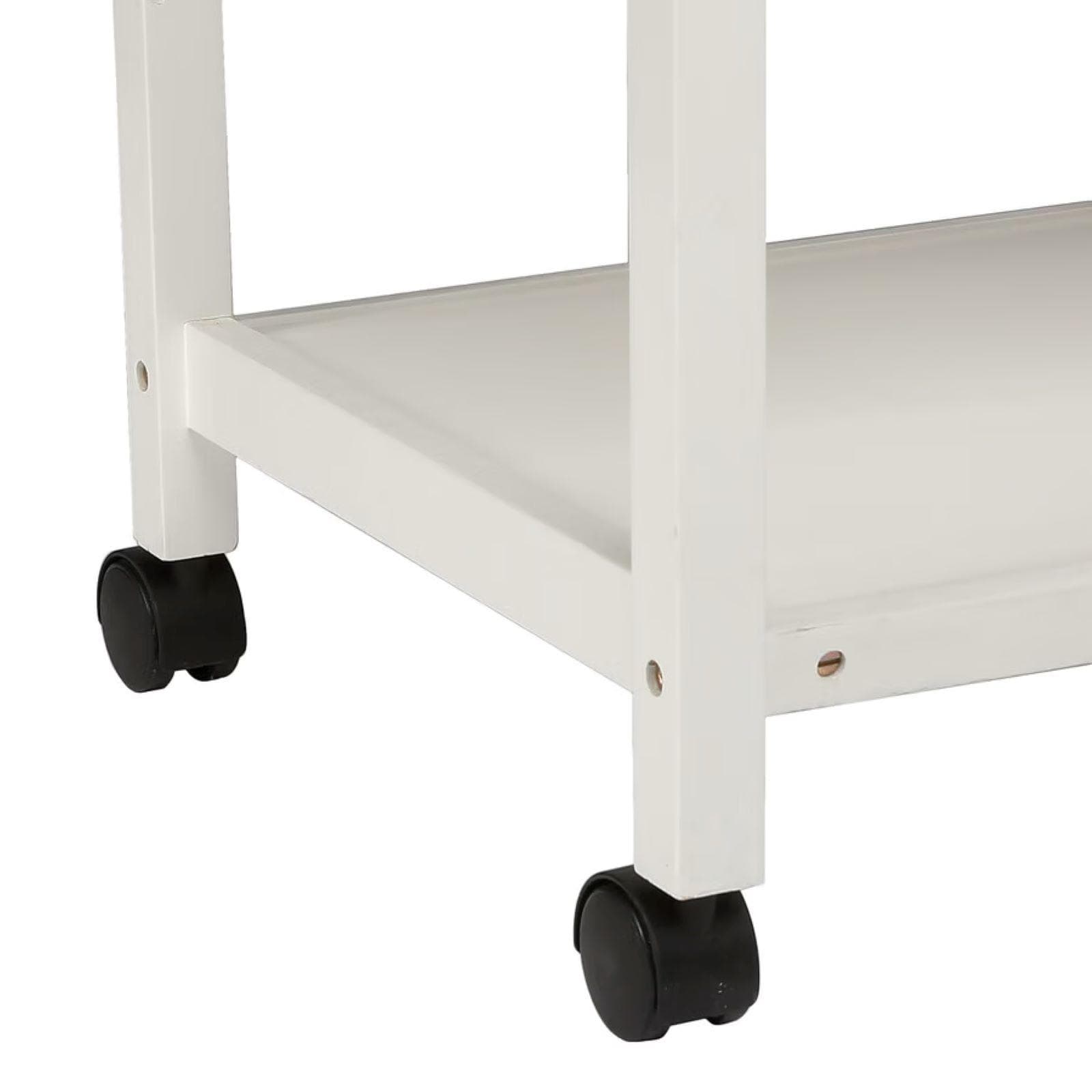 Isola cucina 78x48 cm in legno di bambù naturale e bianco con ruote e 2 cassetti