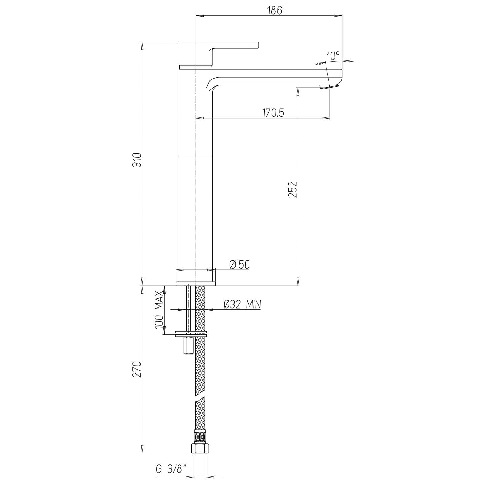 Miscelatore lavabo prolungato cromato - Flag di Jacuzzi - Rubinetteria