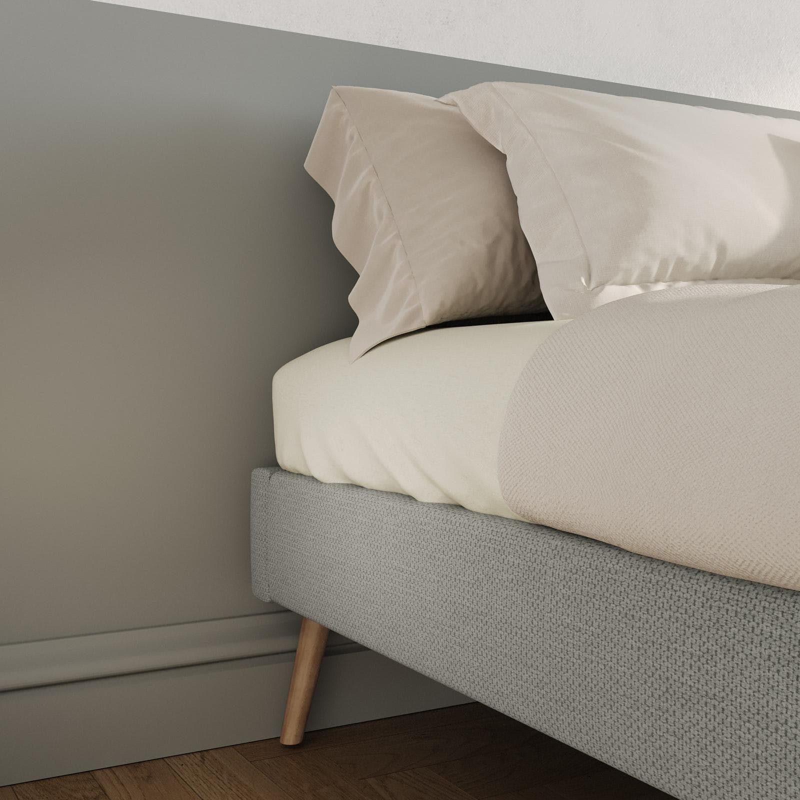 Kit letto matrimoniale 160x200 cm in tessuto grigio chiaro con materasso e topper in memory + 2 guanciali - Anker
