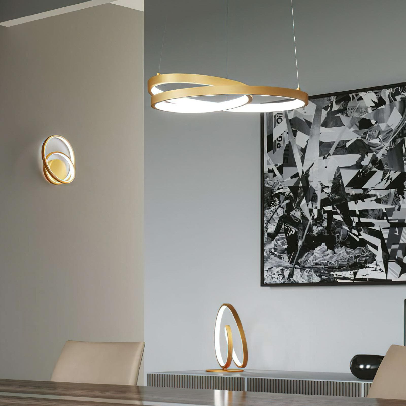 Lampada a sospensione 150x40 cm in alluminio oro goffrato