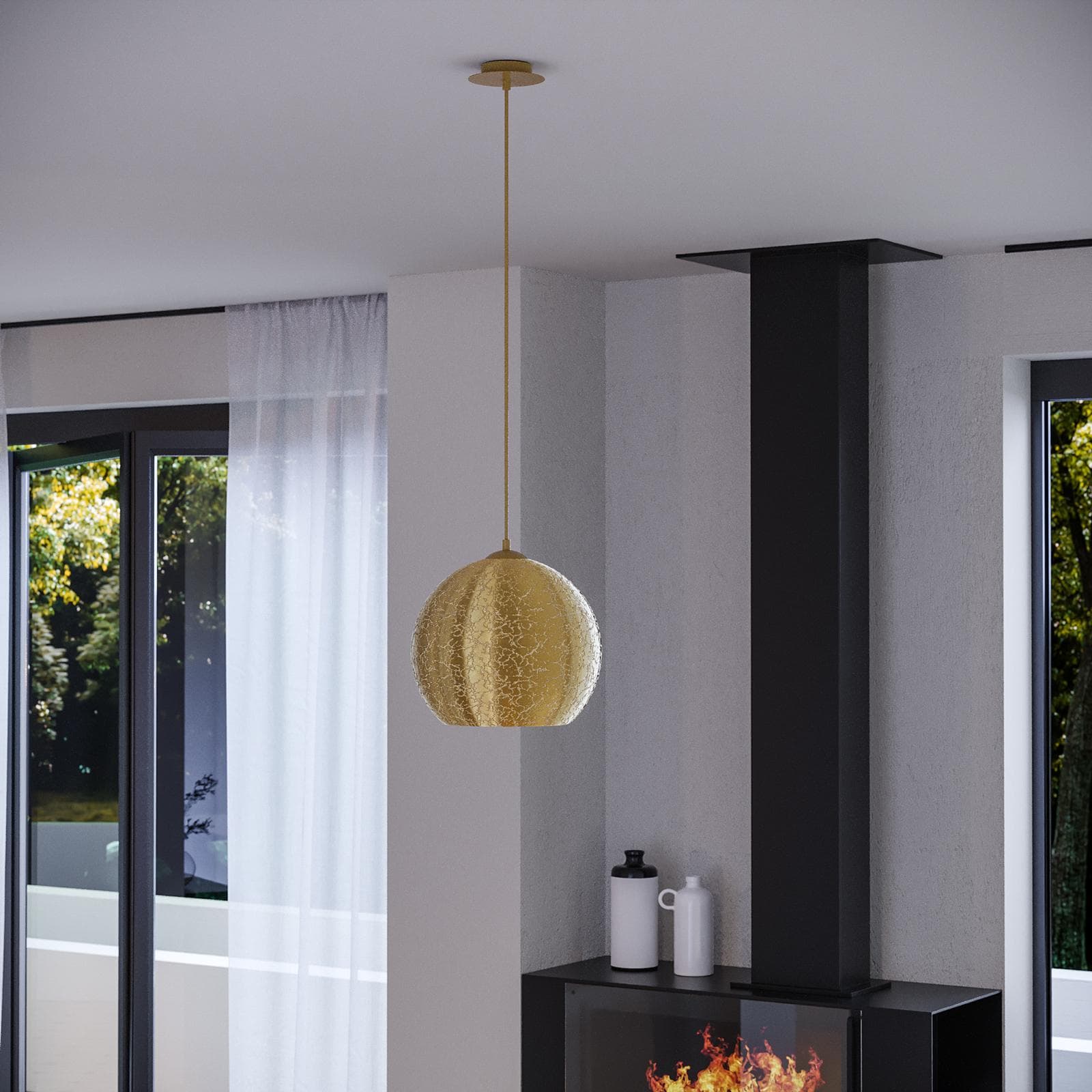 Lampada a sospensione 30 cm in vetro con foglia oro