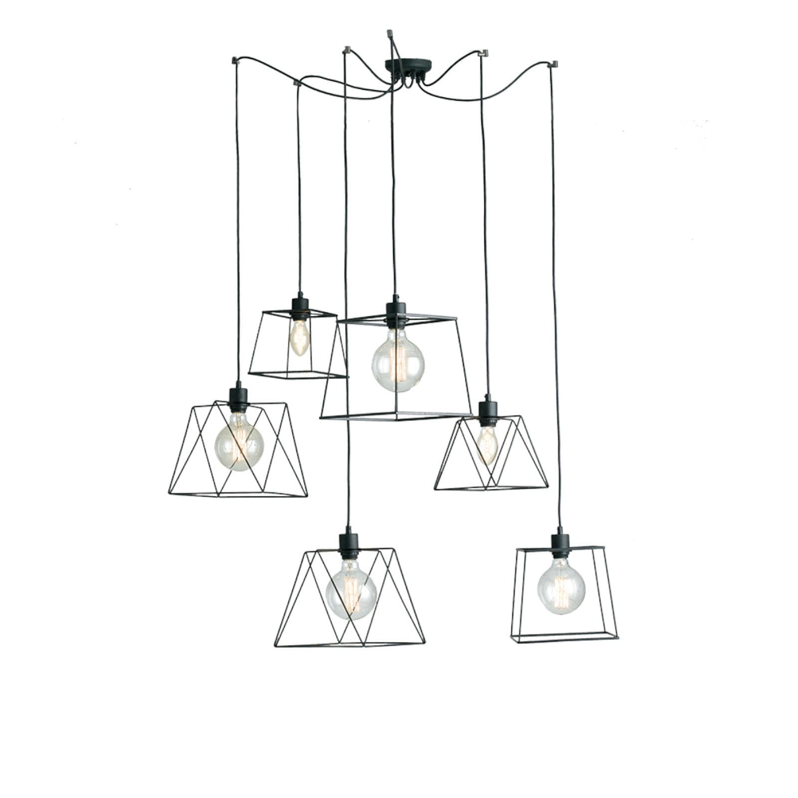 Lampada a sospensione 6 luci con cavo 250 cm regolabile in metallo nero