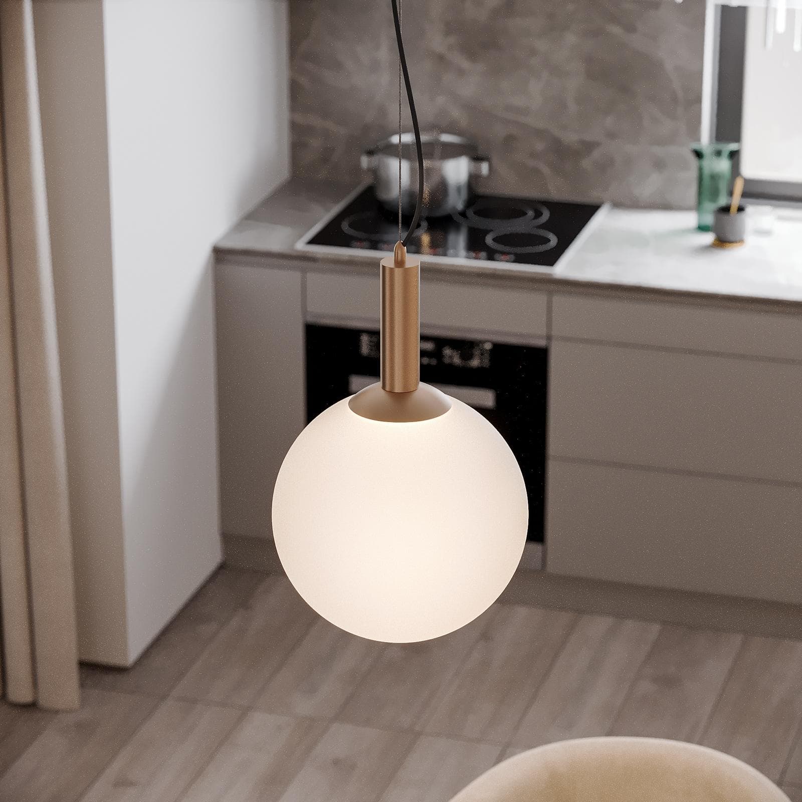 Lampada a sospensione da interno 30x160h cm oro rosa in vetro soffiato bianco
