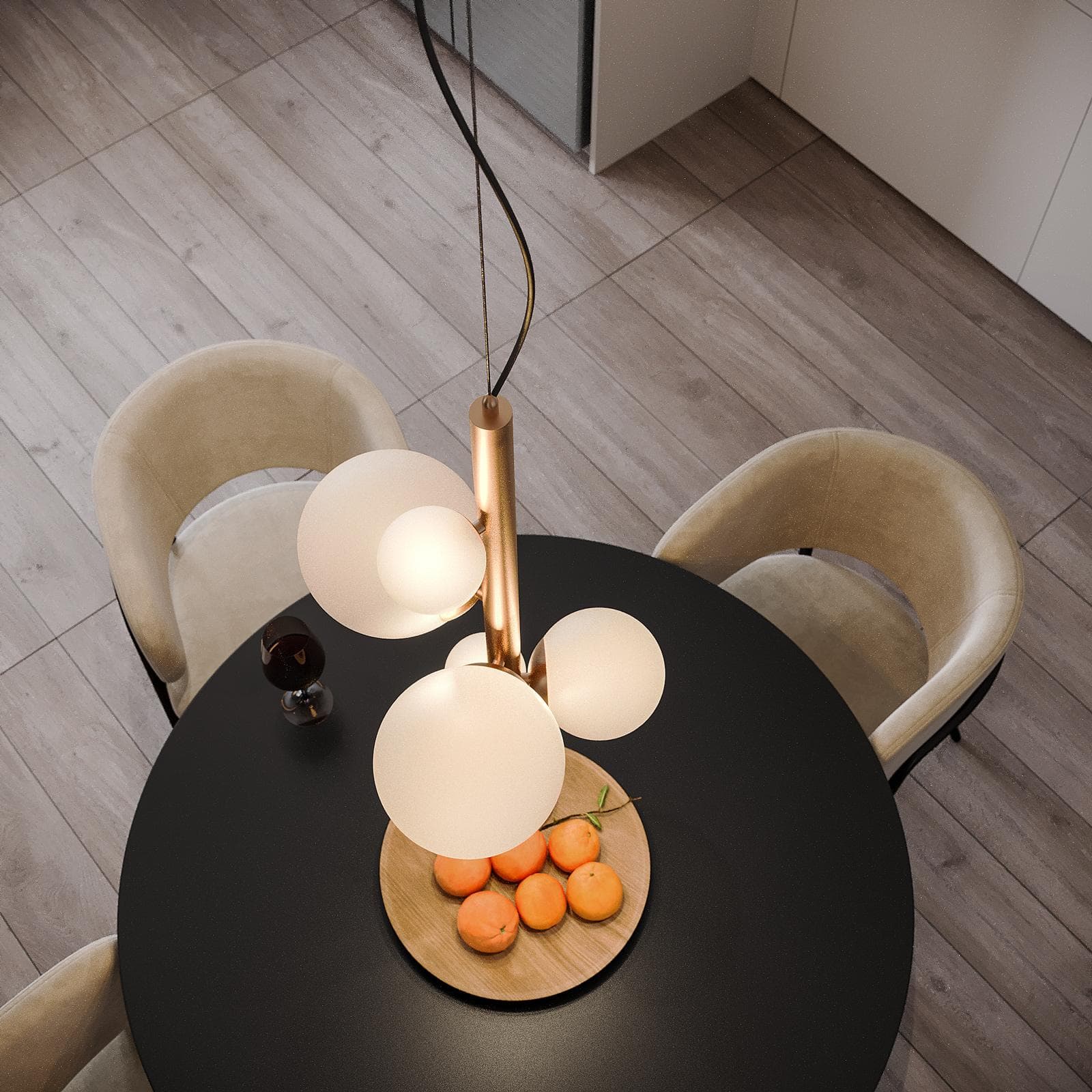 Lampada a sospensione da interno 45x180h cm oro rosa in vetro soffiato bianco