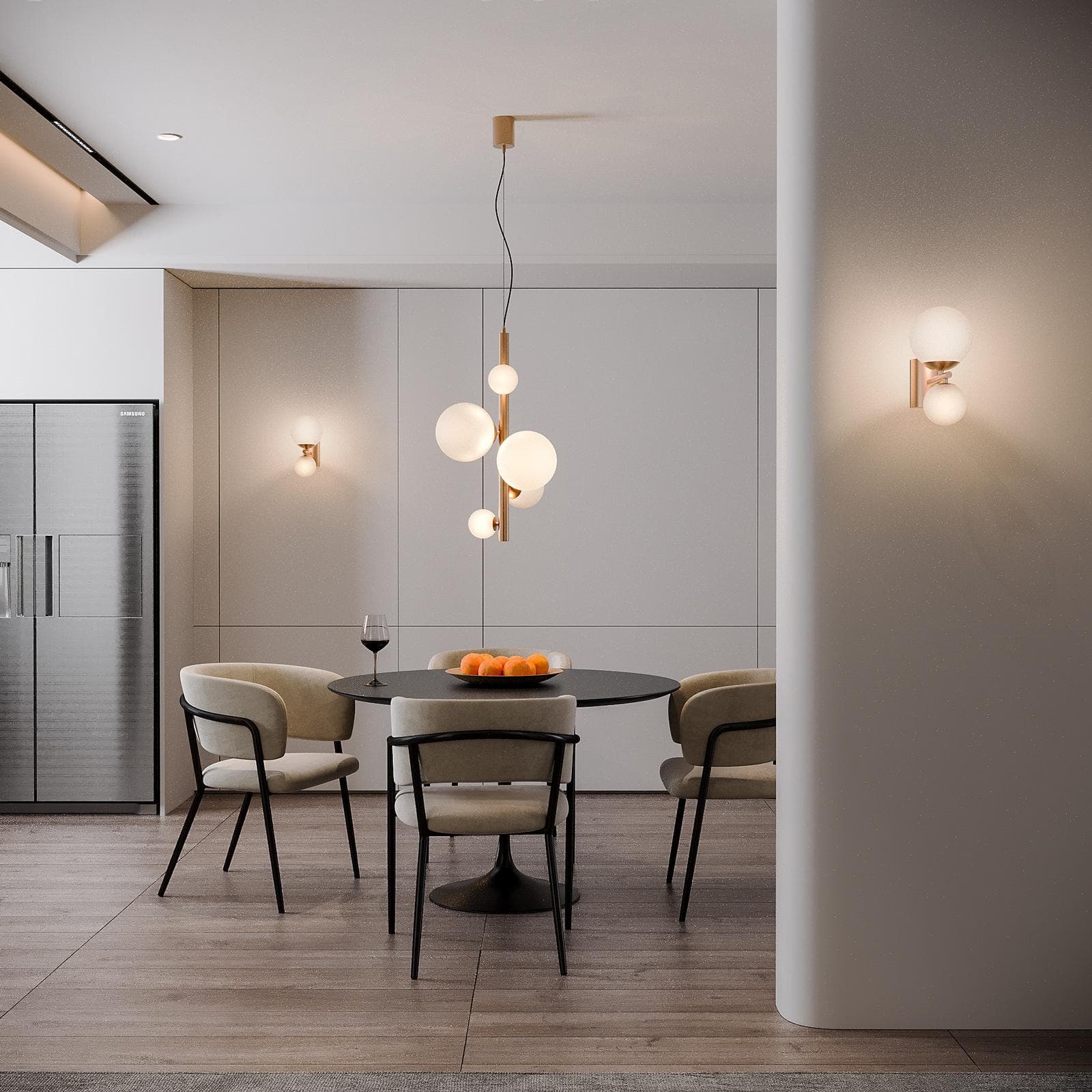 Lampada a sospensione da interno 45x180h cm oro rosa in vetro soffiato bianco