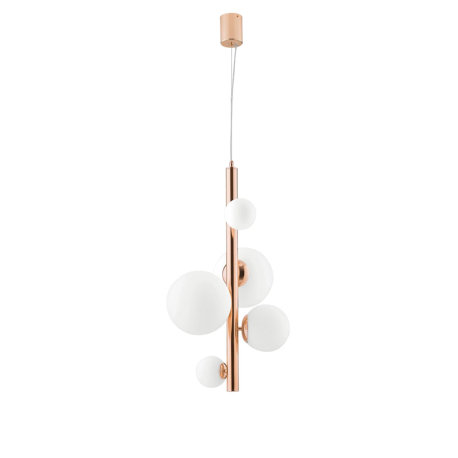 Lampada a sospensione da interno 45x180h cm oro rosa in vetro soffiato bianco