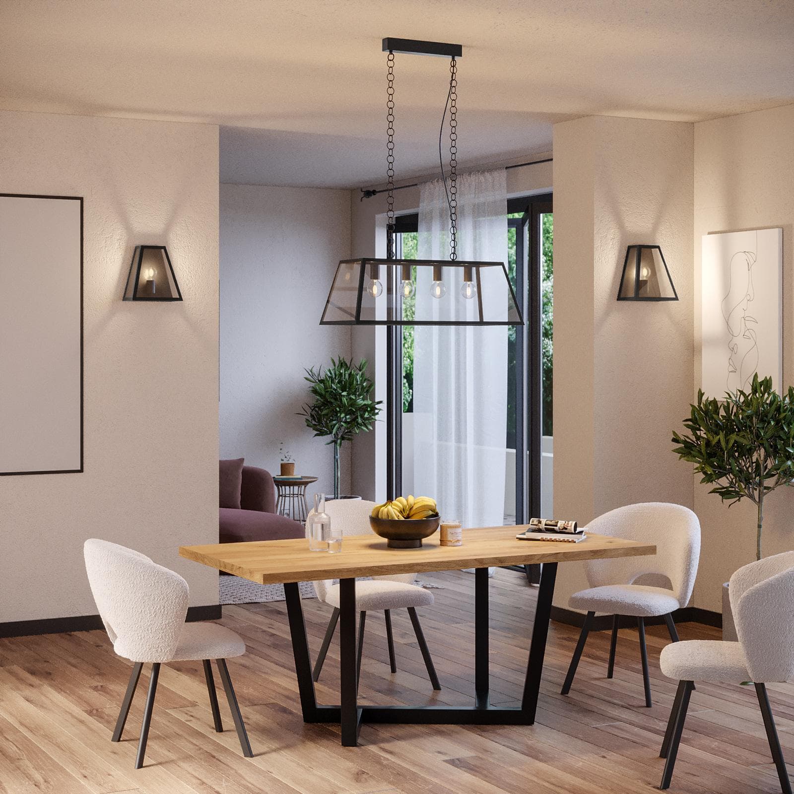 Lampada a sospensione da interno 80x35x113h cm in metallo nero con vetro