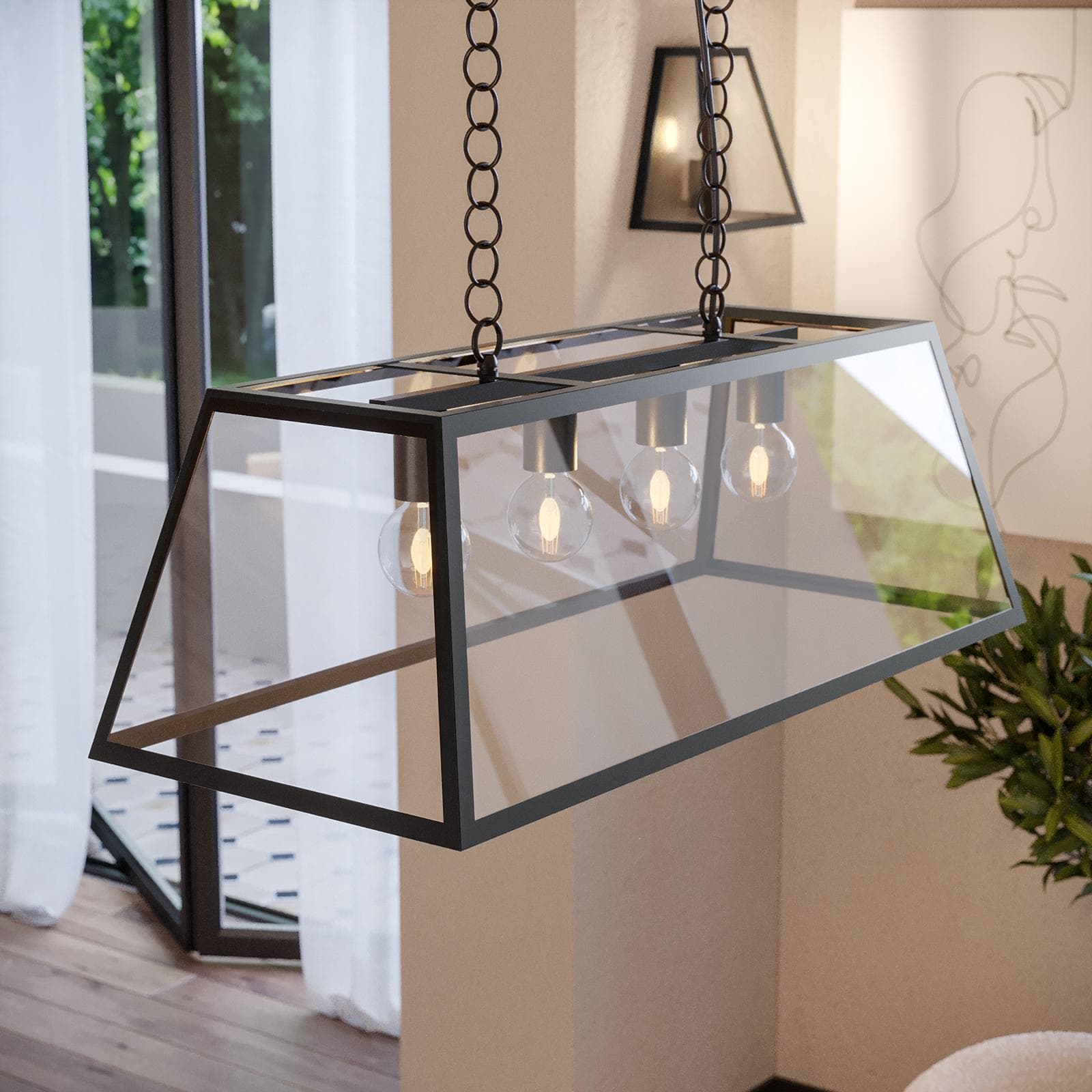 Lampada a sospensione da interno 80x35x113h cm in metallo nero con vetro