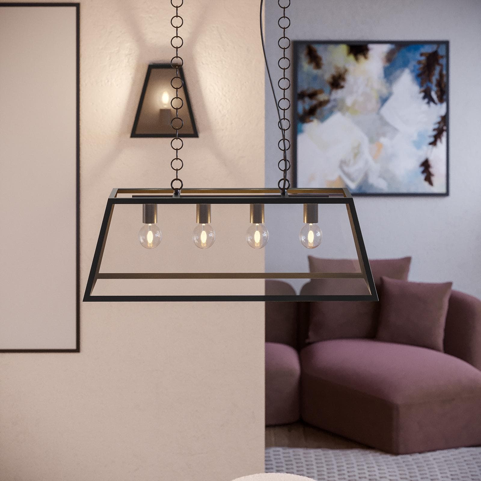 Lampada a sospensione da interno 80x35x113h cm in metallo nero con vetro