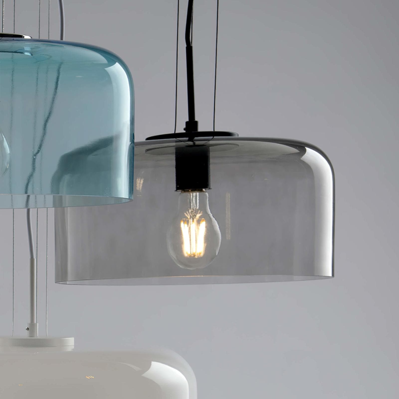 Lampada a sospensione per interno 30x150h cm in vetro fumè lucido
