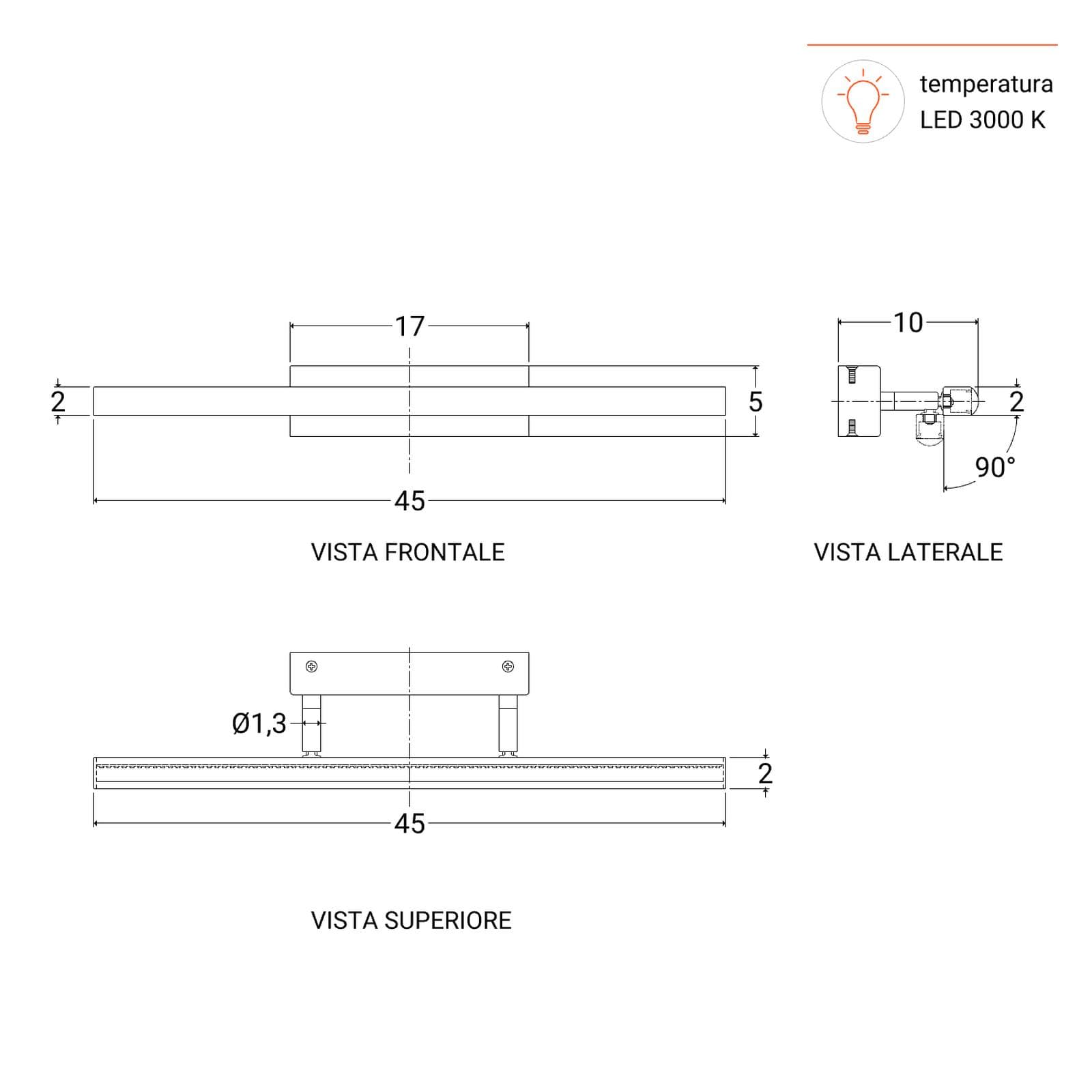 Lampada applique orientabile 45 cm in metallo nero opaco - Orients