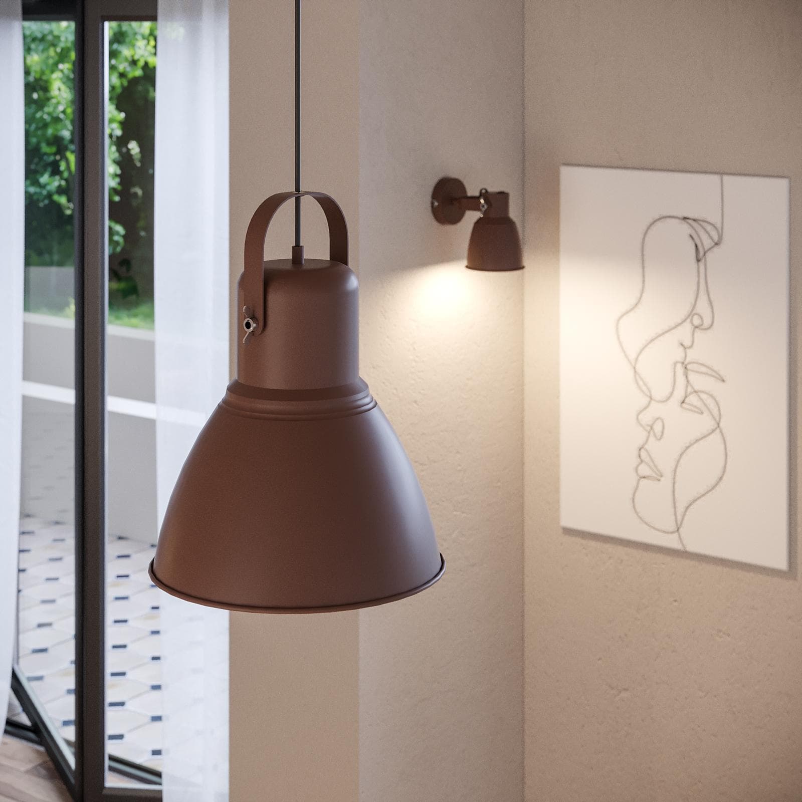 Lampada da soffitto 184h cm in metallo marrone