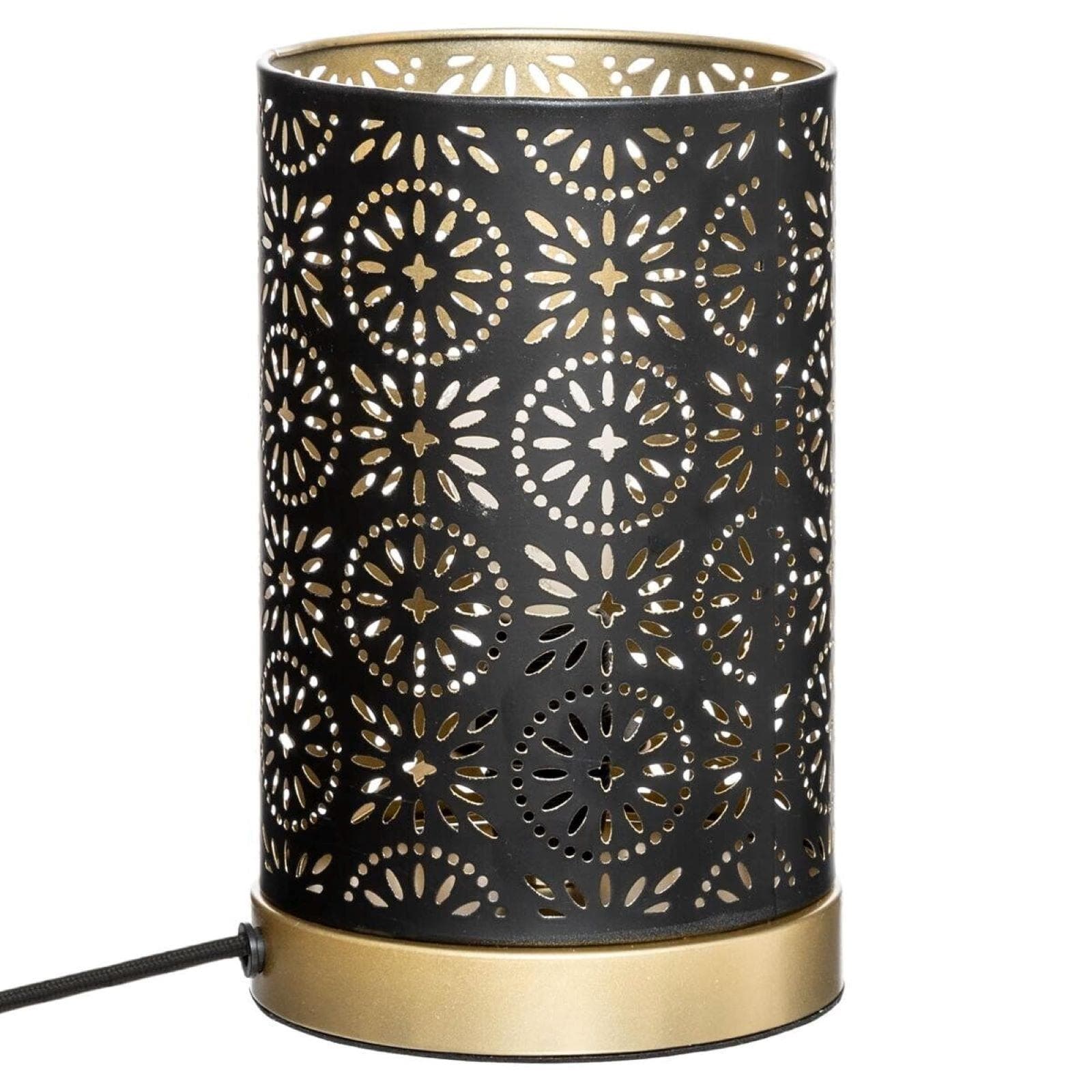Lampada da tavolo 22h cm a cilindro in metallo nero e oro