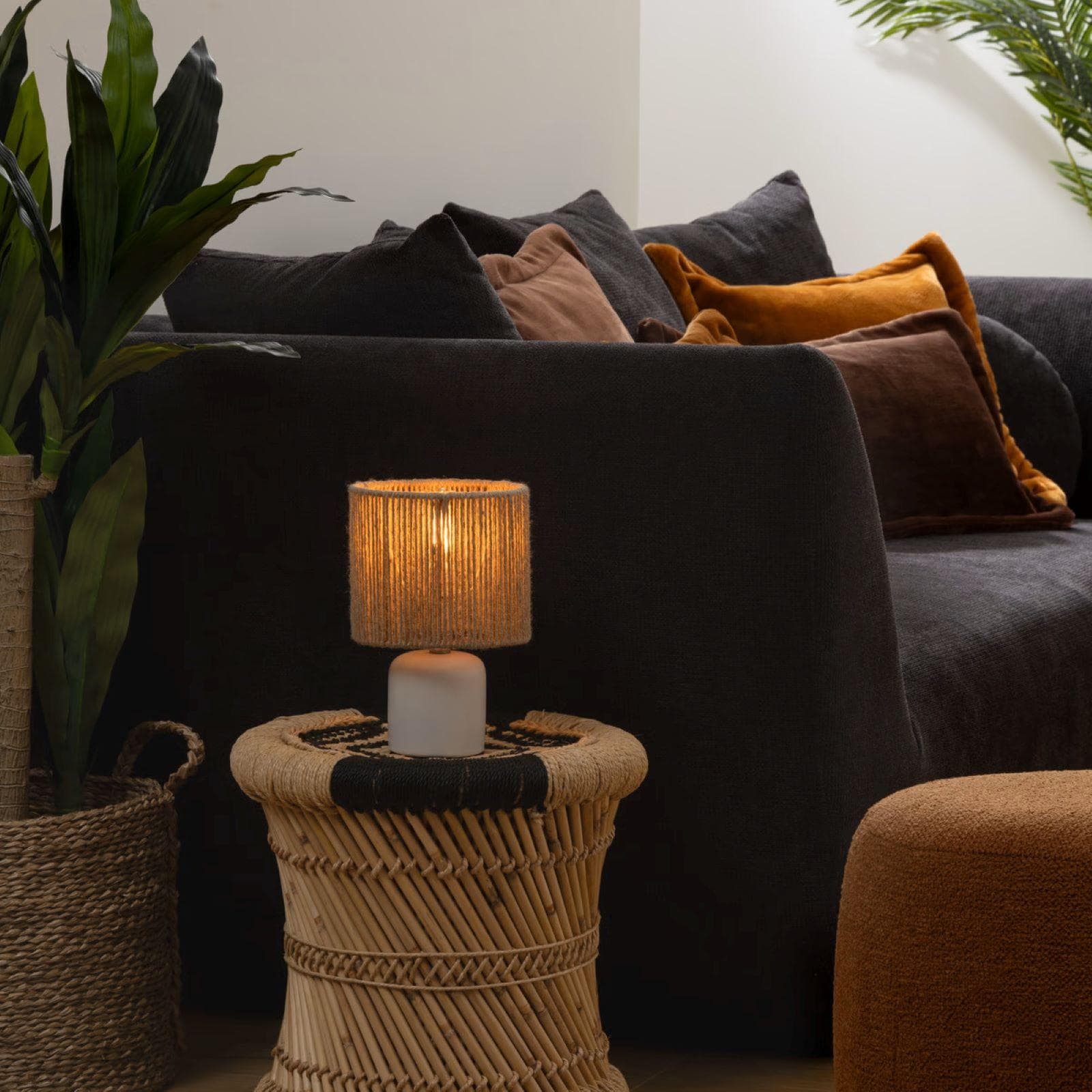 Lampada da tavolo 24h cm in ceramica bianco e paralume naturale