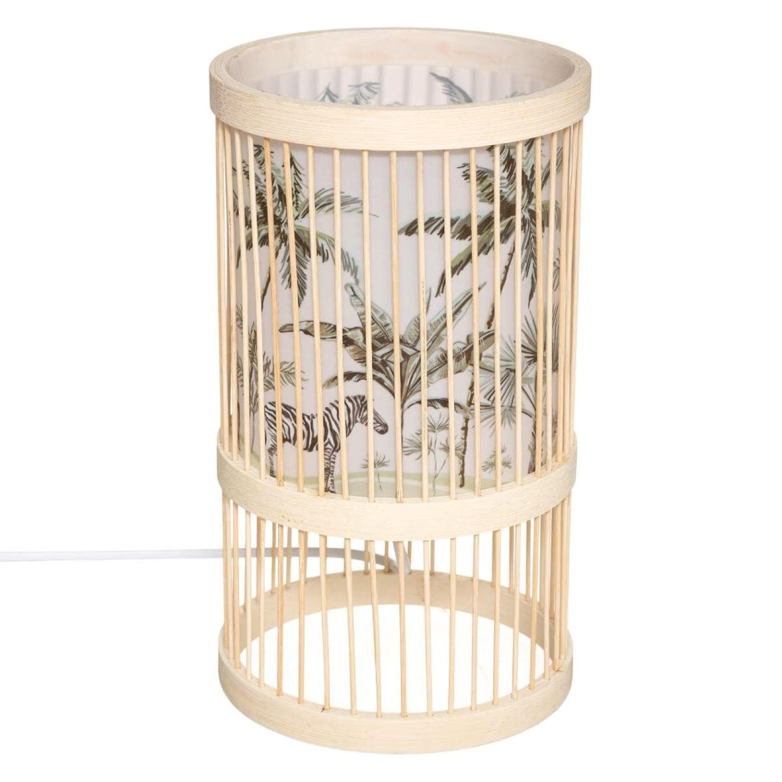 Lampada da tavolo 28 h cm per bambini in legno di bambù fantasia palme e zembra