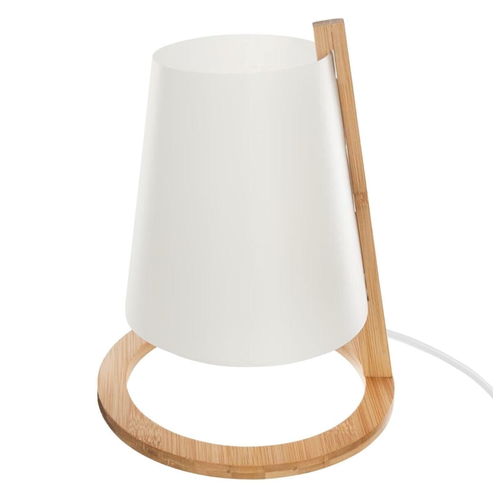 Lampada da tavolo 27h cm rotonda in bambù e paralume bianco