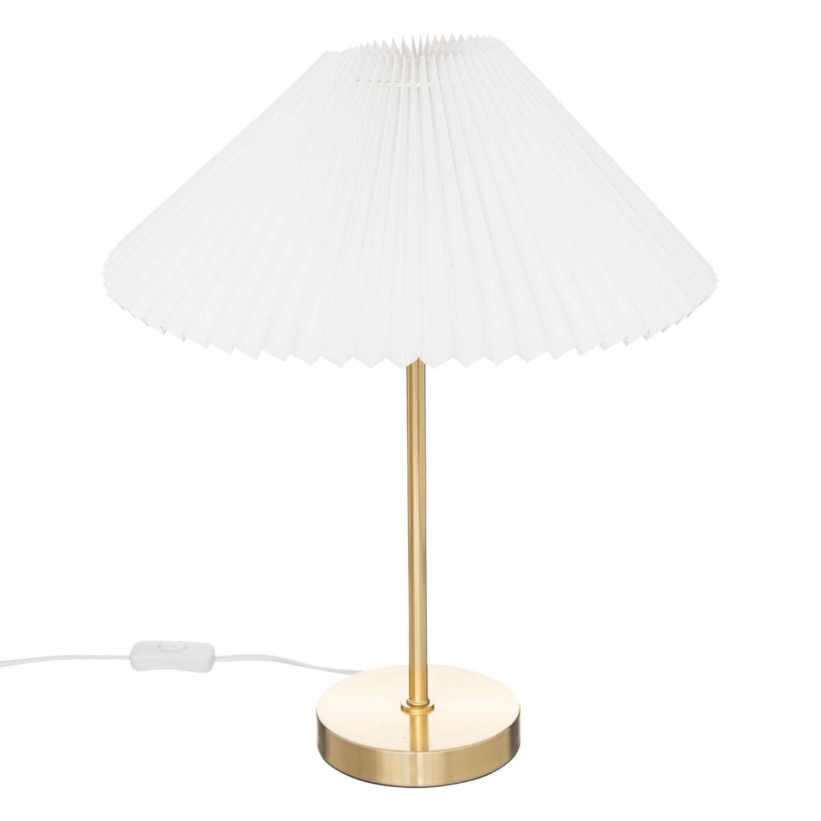 Lampada da tavolo 47h cm in metallo oro e paralume plissettato bianco