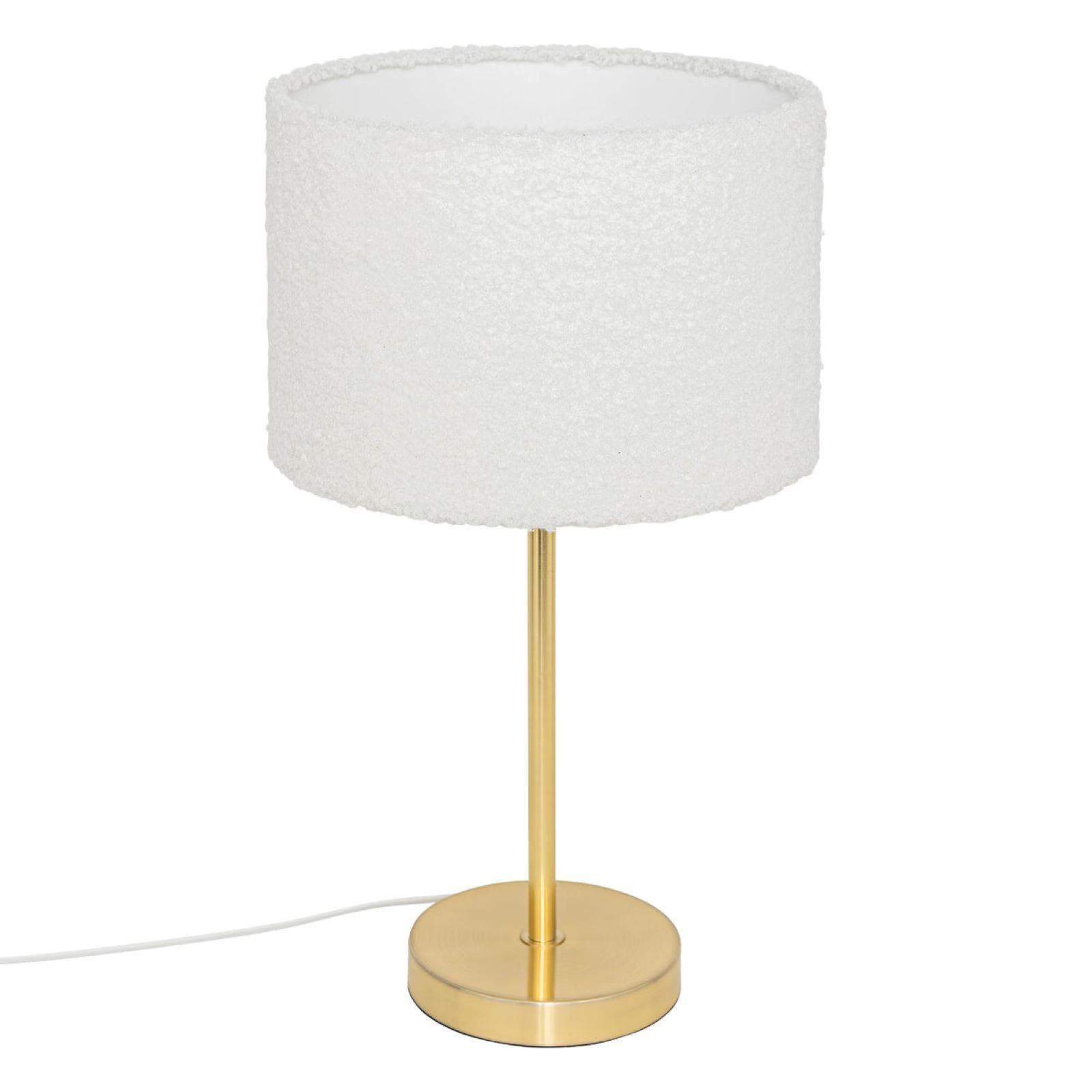 Lampada da tavolo 49h cm in metallo oro e paralume in bouclé bianco