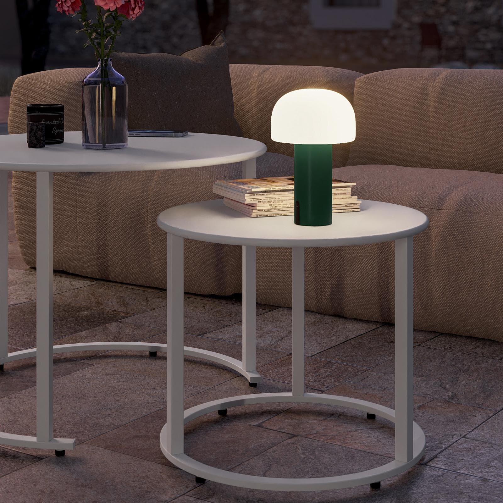 Lampada da tavolo LED paralume rotondo 15 cm in alluminio verde scuro - Bramble