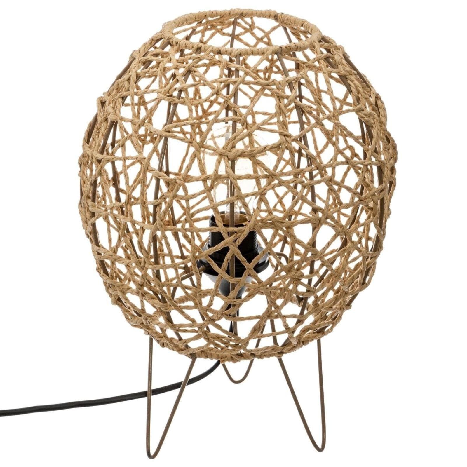 Lampada da tavolo rotonda 26 cm intrecciata naturale