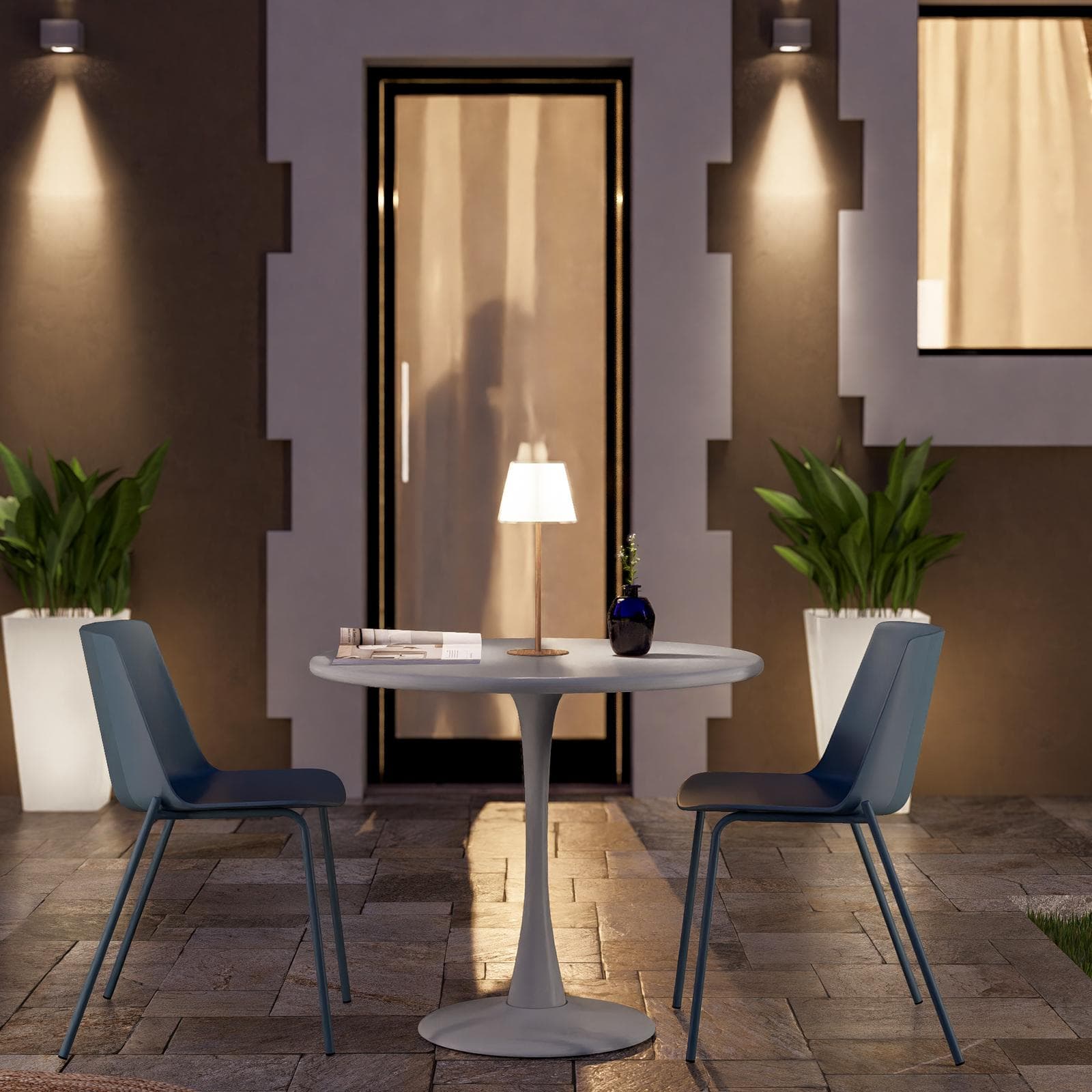 Lampada LED portatile paralume rotondo 15 cm in alluminio effetto legno - Sazerac
