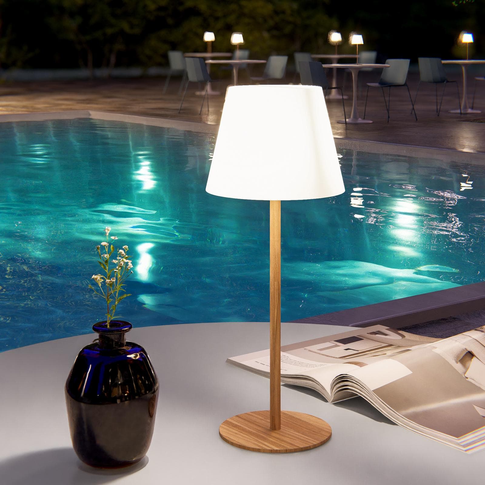 Lampada LED portatile paralume rotondo 15 cm in alluminio effetto legno - Sazerac