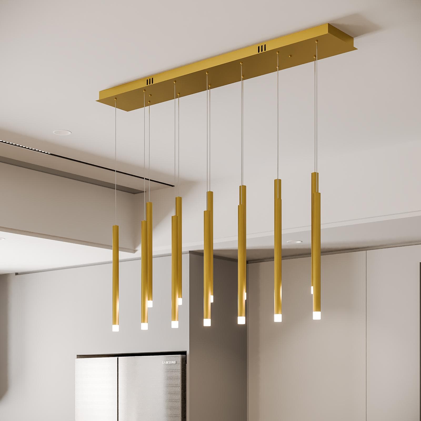 Lampada sospesa 108x200h cm multipla in metallo oro spazzolato - Aretha