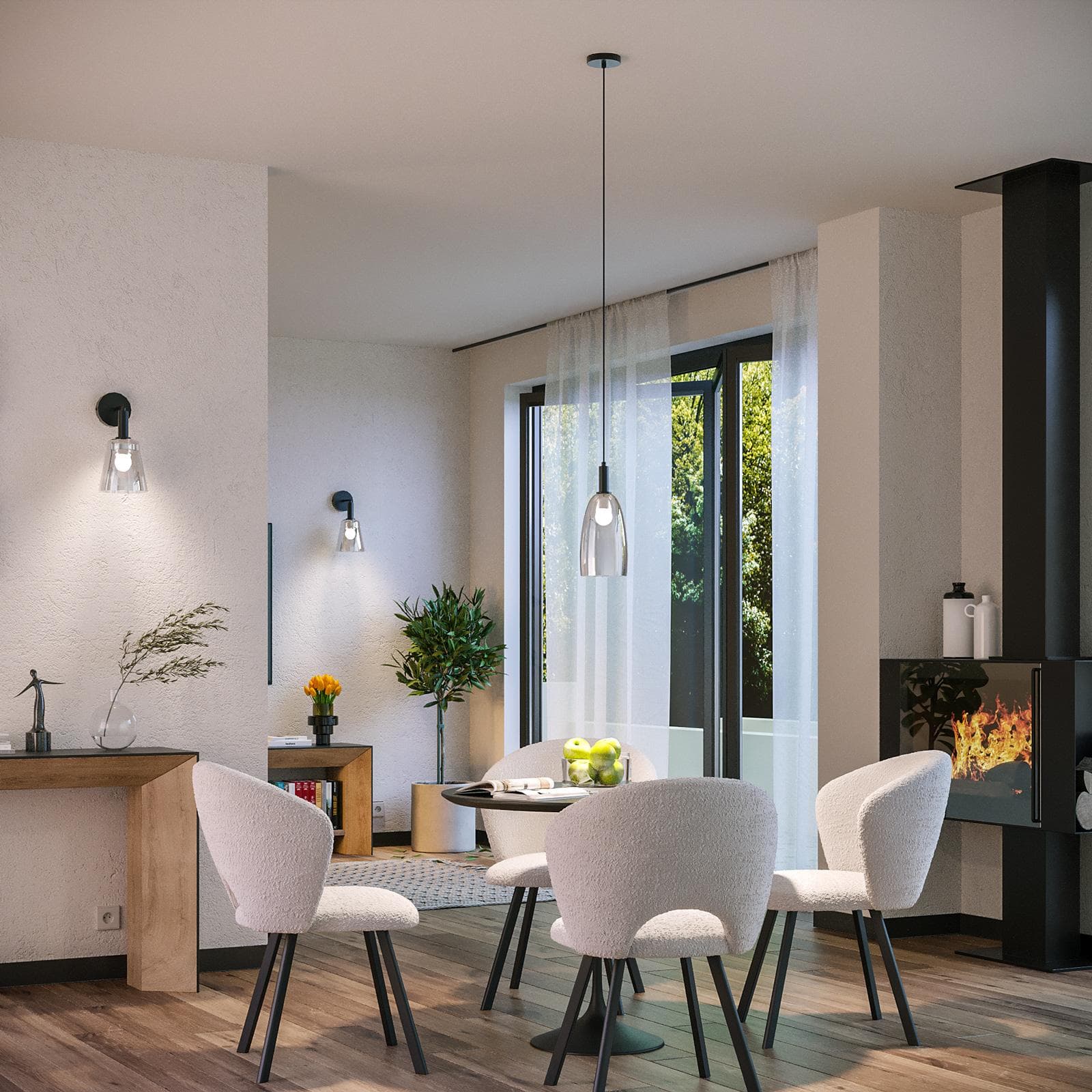 Lampada sospesa 14x150 h cm in metallo nero con diffusore in vetro cromo