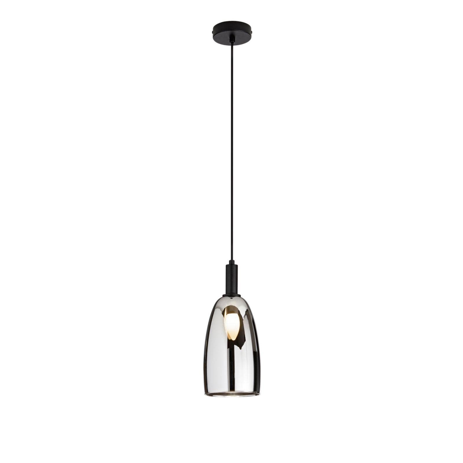 Lampada sospesa 14x150 h cm in metallo nero con diffusore in vetro cromo