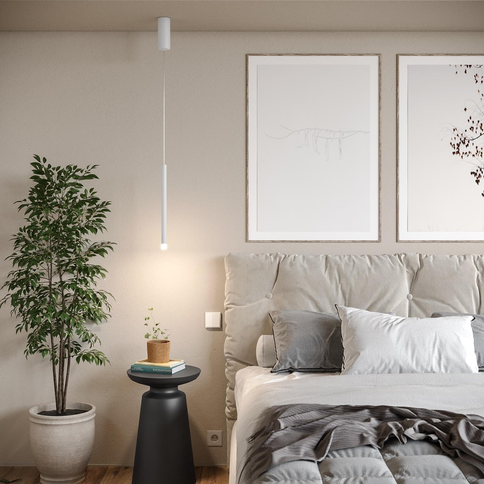 Lampada sospesa 200h cm in metallo bianco opaco - Aretha